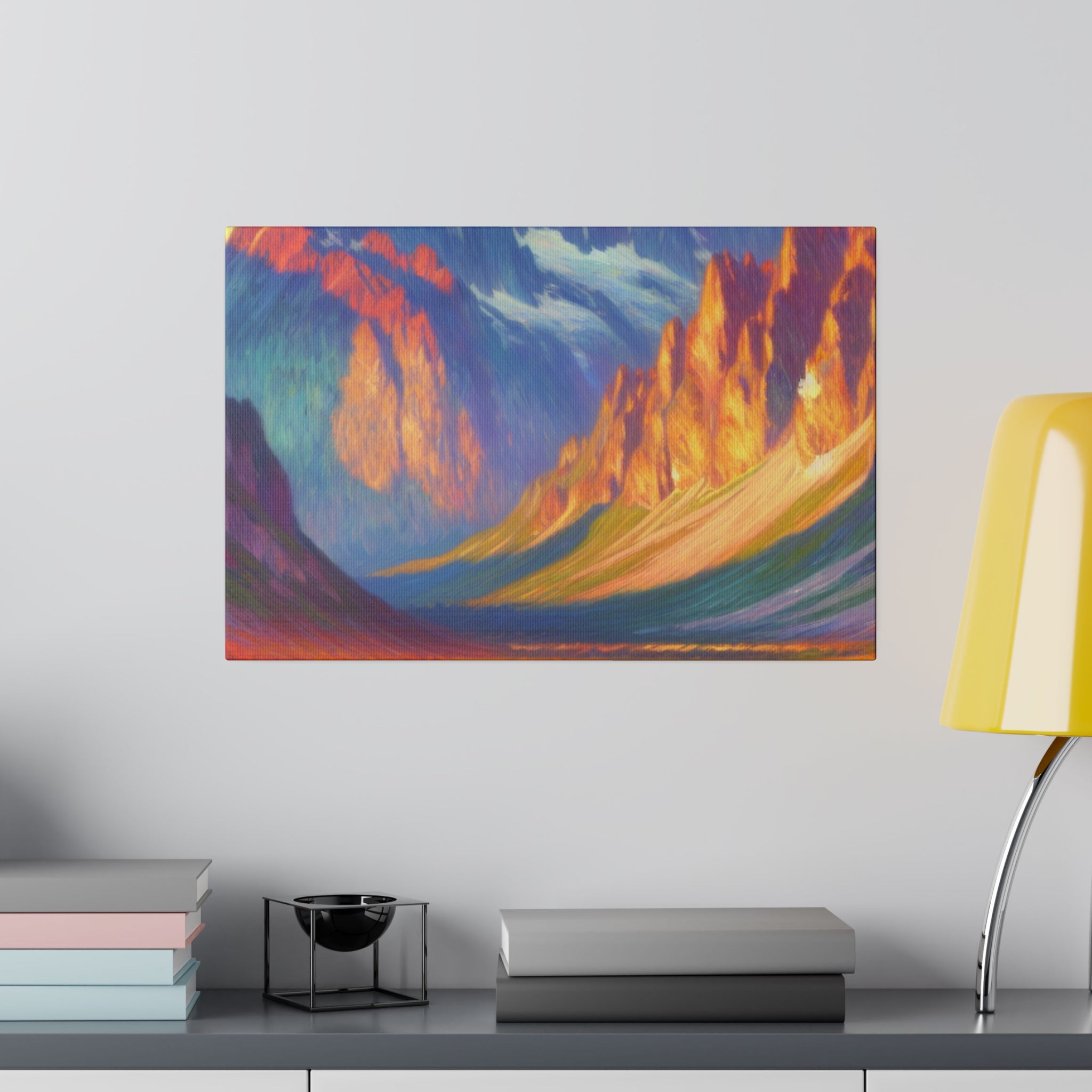 Majestic Peaks Reflected Dawn Mountain Landscape Painting Canvas