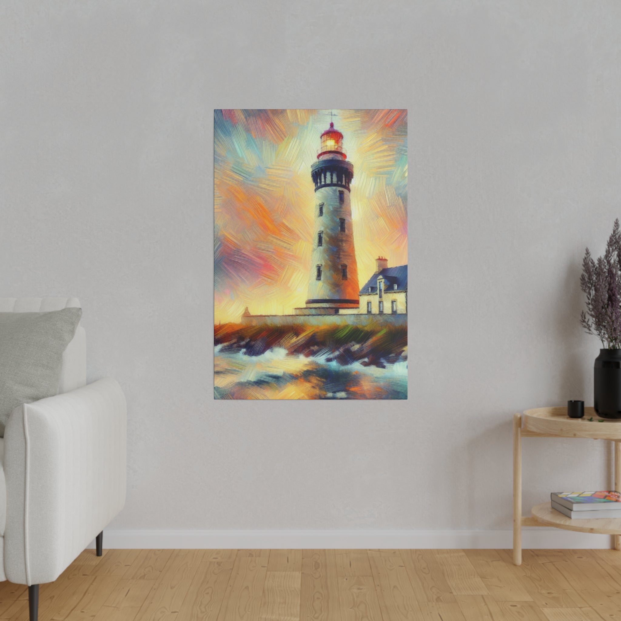 Luminous Beacon Coastal Wall Art Lighthouse Painting Canvas