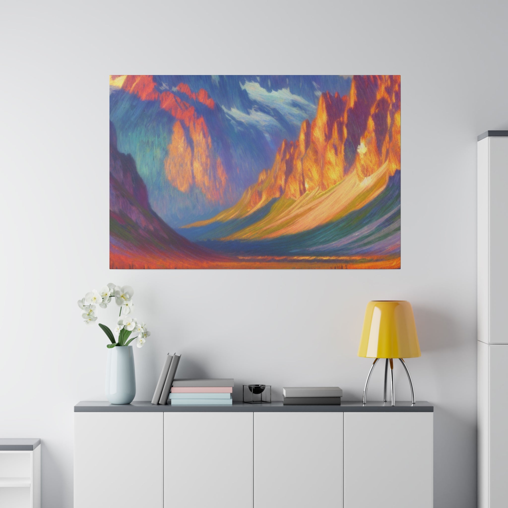 Majestic Peaks Reflected Dawn Mountain Landscape Painting Canvas