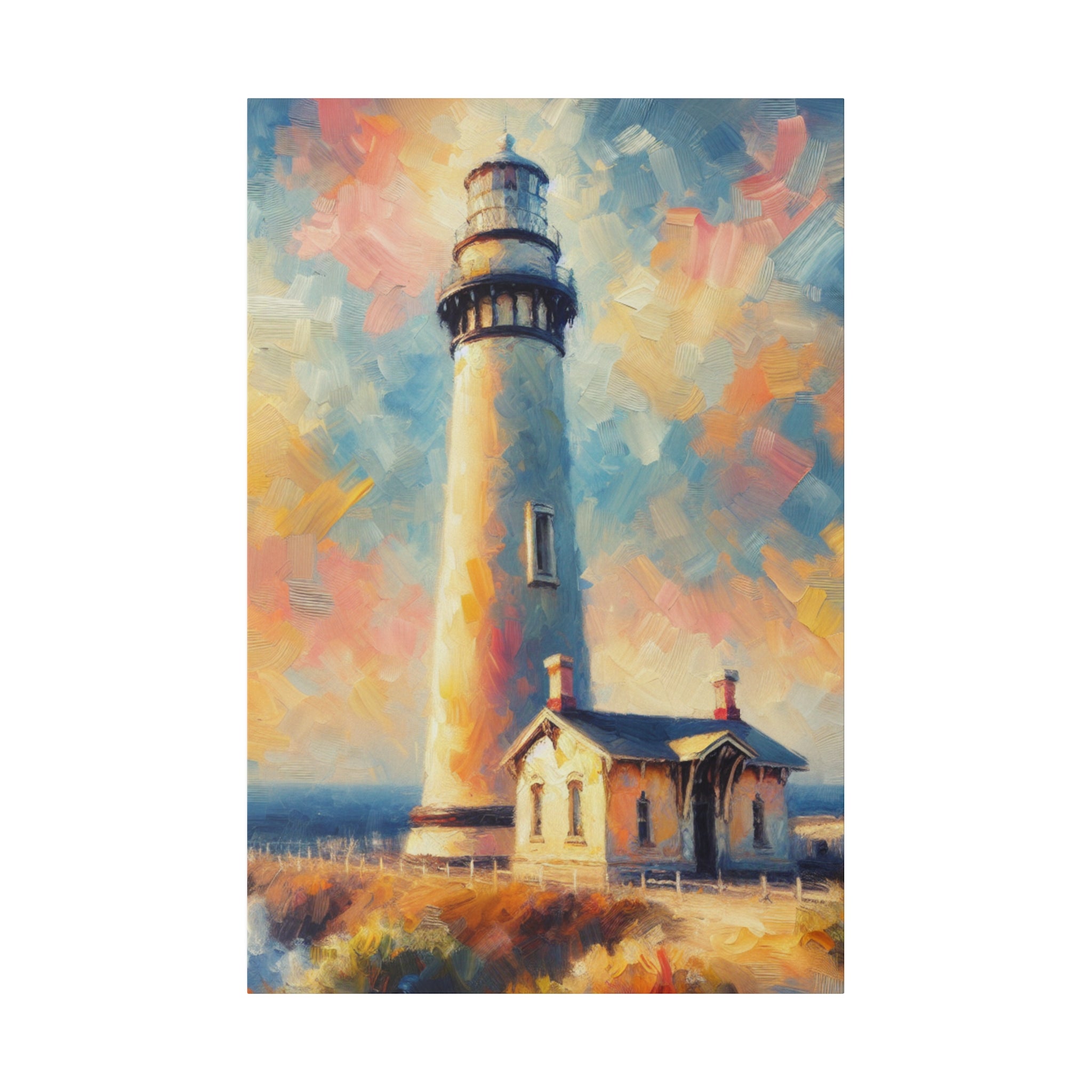 Luminated Beacon Coastal Wall Art Lighthouse Painting Canvas