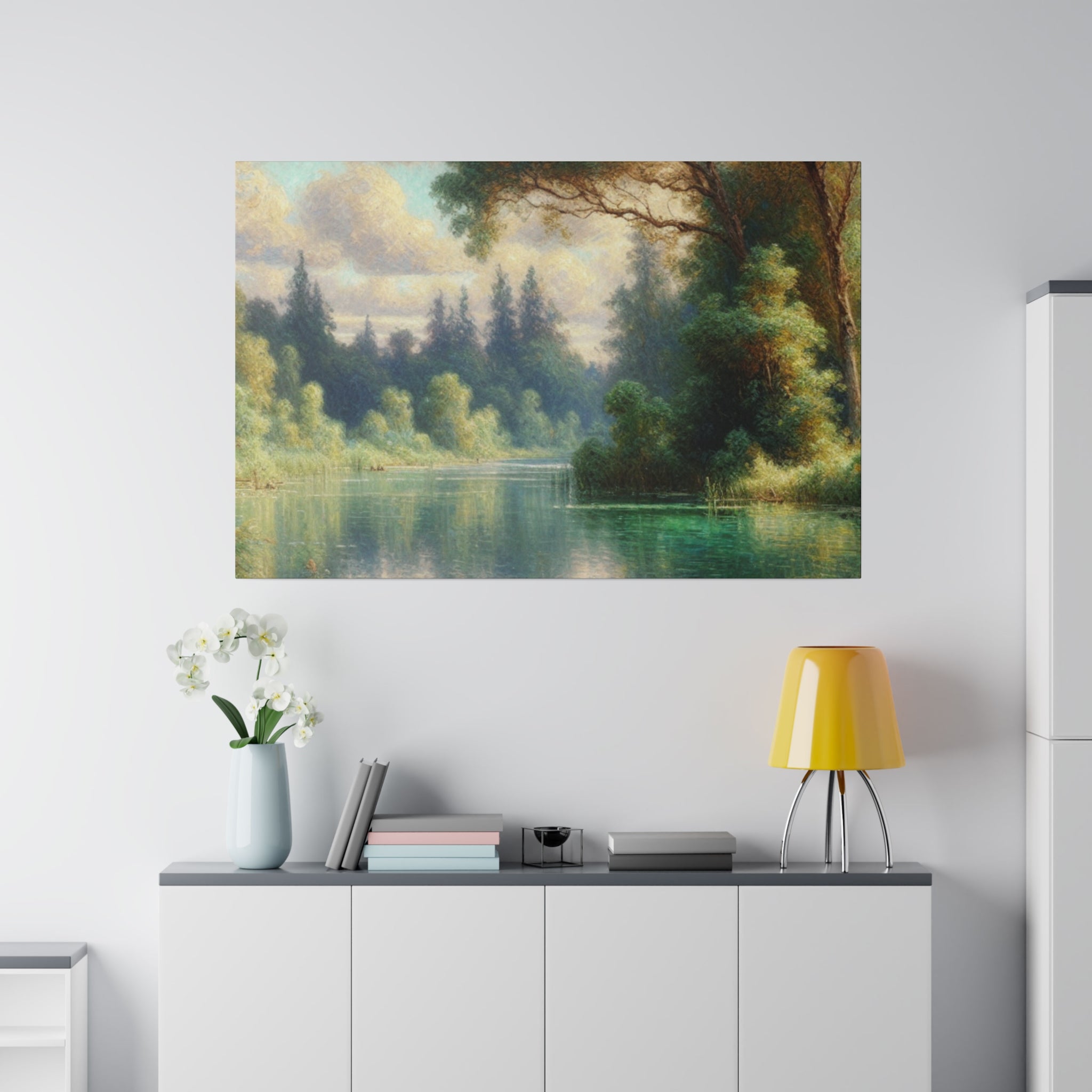 Serene Waterscape Symphony Lake Painting Canvas