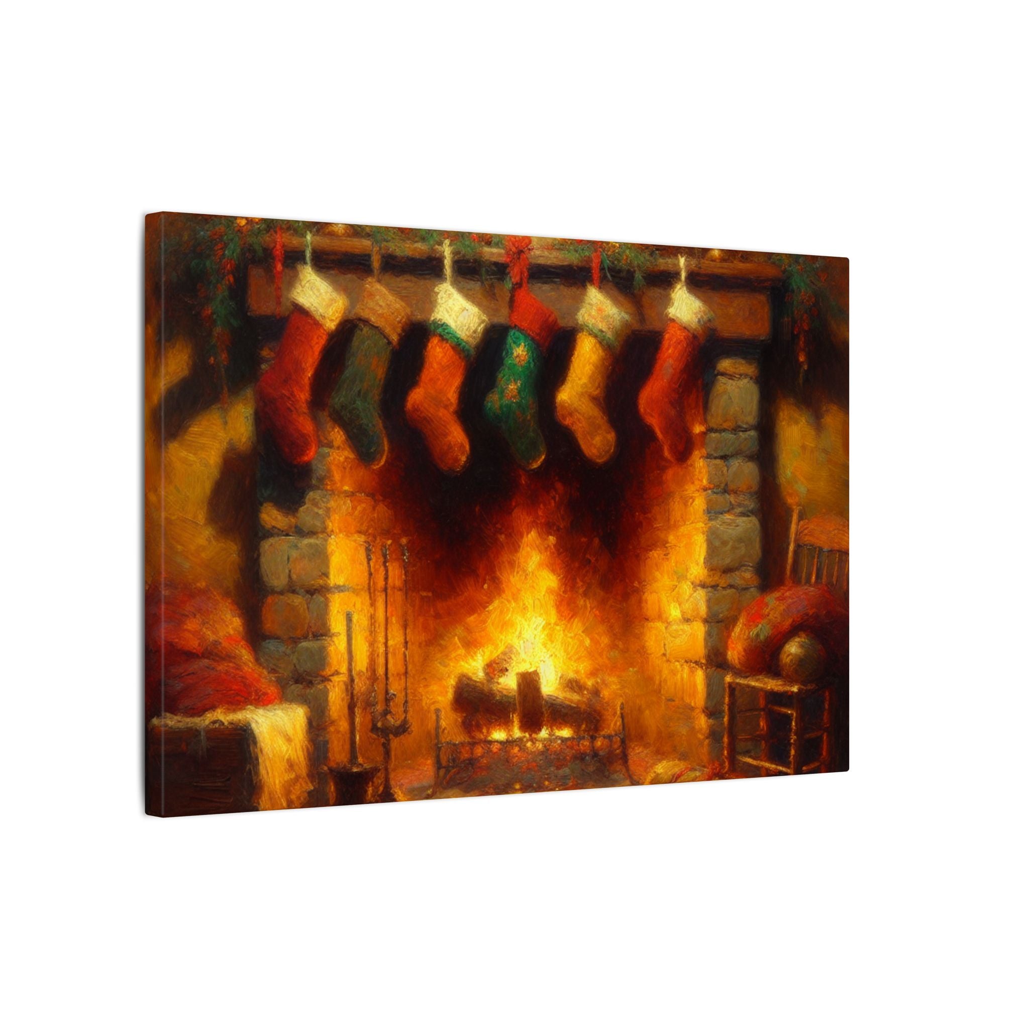 Rustic Christmas Fireplace Canvas