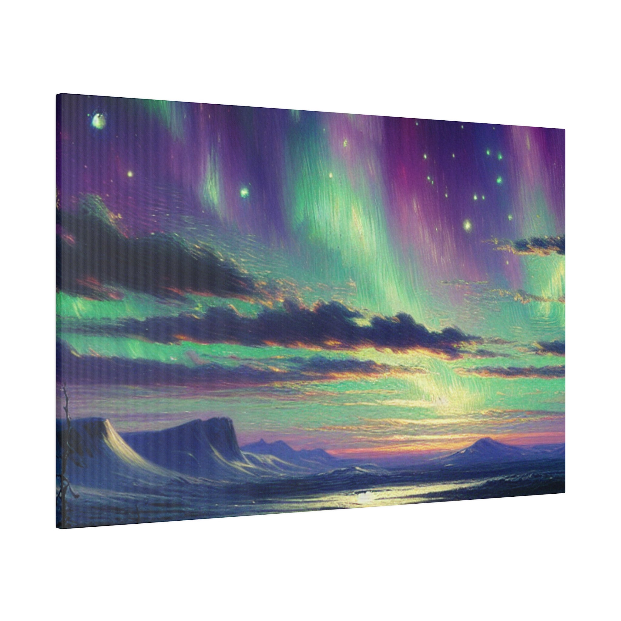 Northern Lights Painting | Aurora Ice Caps Scene | Winter Artwork Canvas