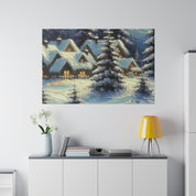 Cozy Cottages Expressionist Snowscape Winter Painting Canvas