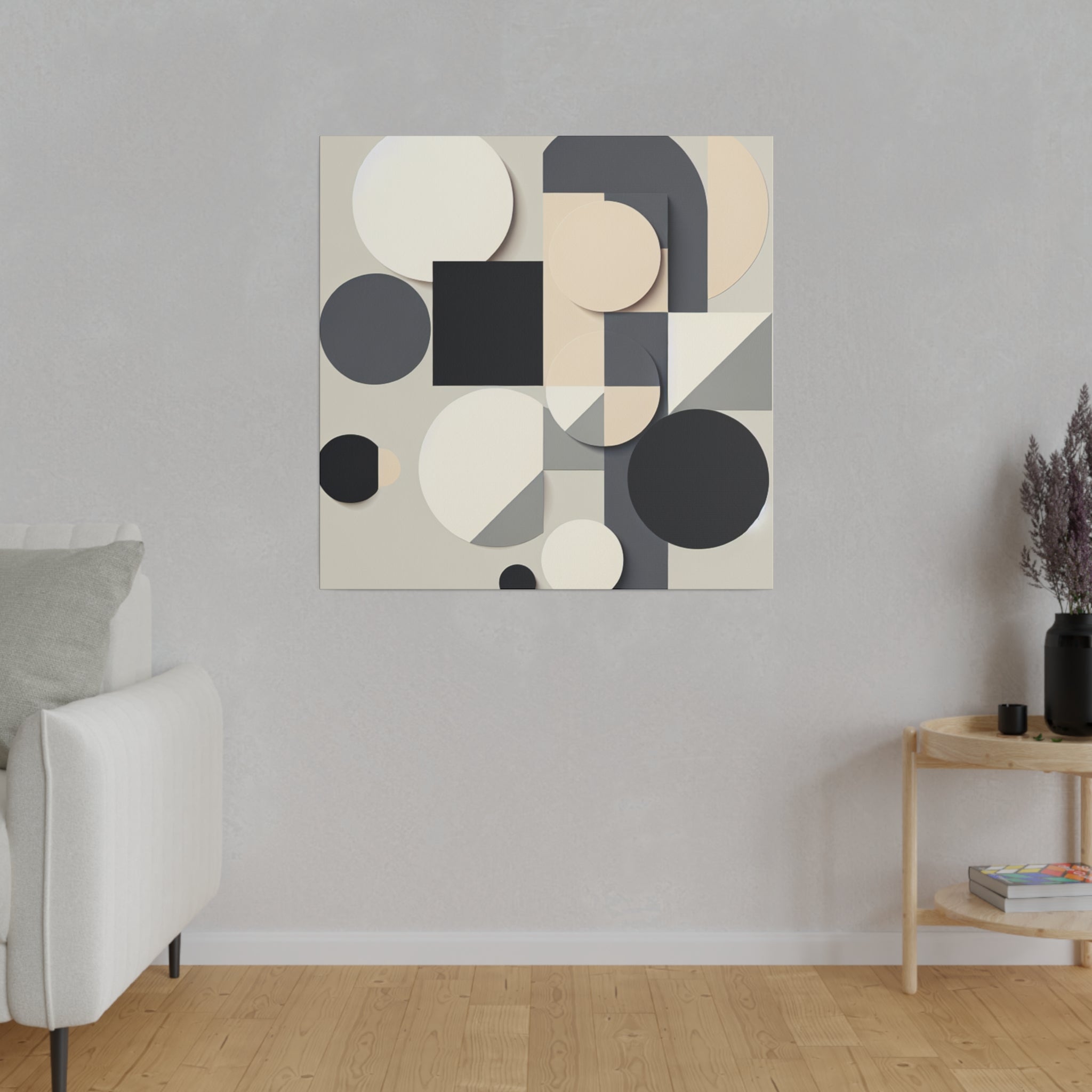 Black White Beige Geometric Abstract Wall Decor Painting Canvas