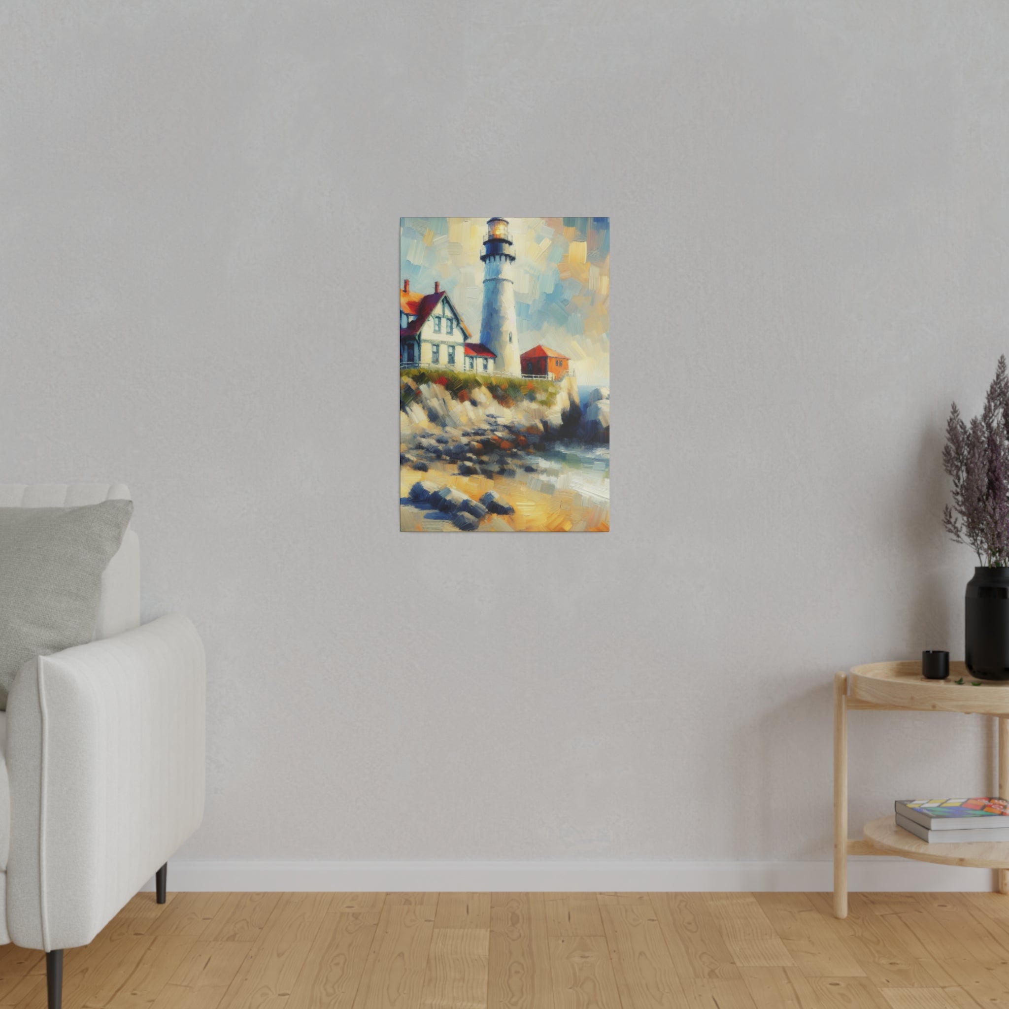 Misty Beacon Coastal Wall Art Lighthouse Painting Canvas