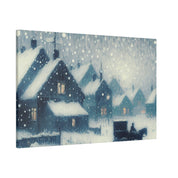 Snowy Village Snowscape Expressionist Artwork Winter Painting Canvas