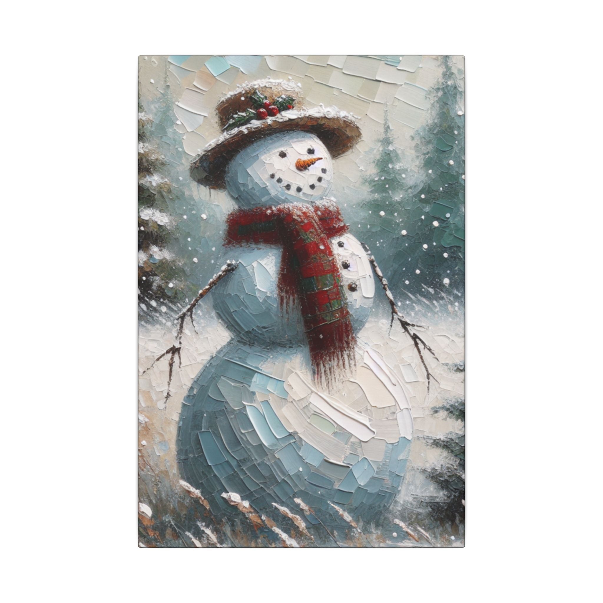 Snowman in a Rustic Winter Field Canvas