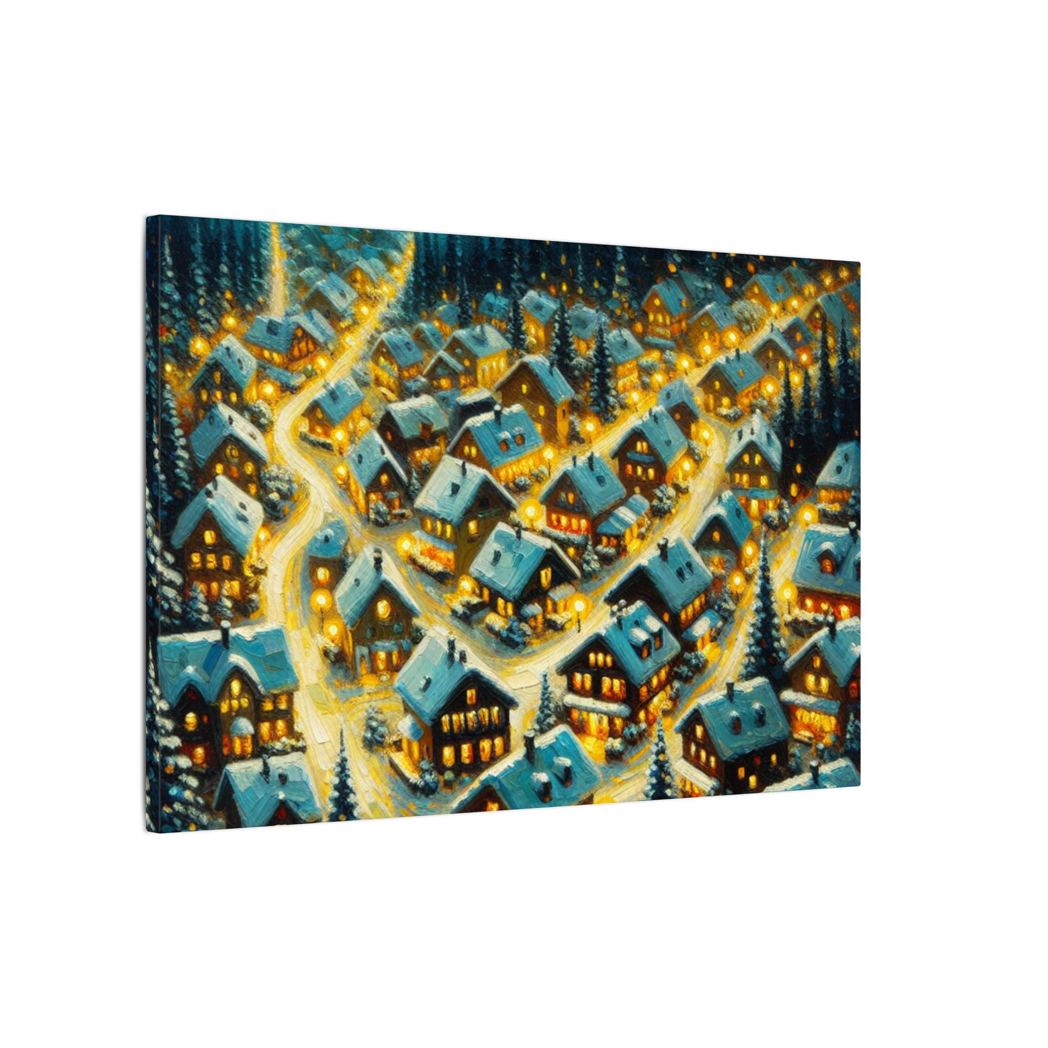 Snowy Aerial Village Christmas Canvas