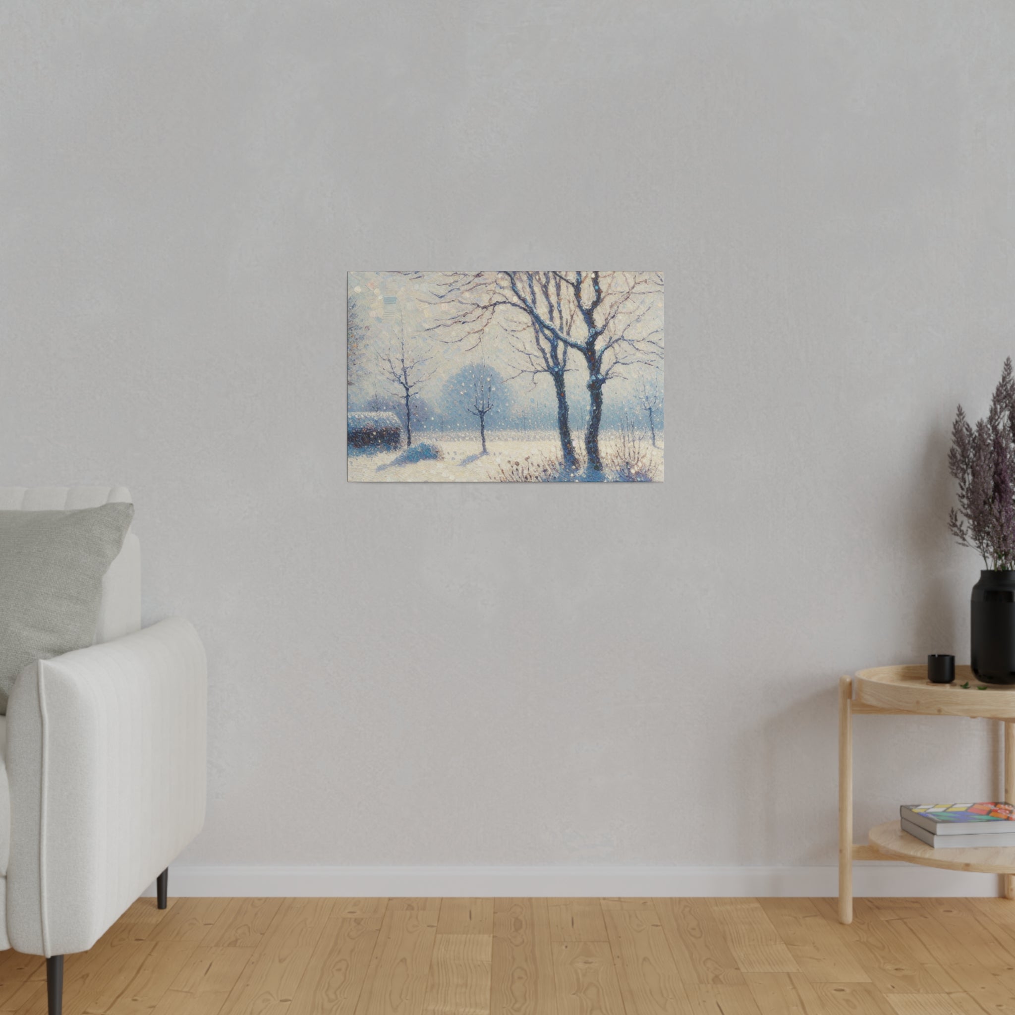 Snowscape Painting | Snowy Field Landscape | Winter Scene Wall Art Canvas