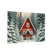 Red Cabin in Winter Forest Canvas