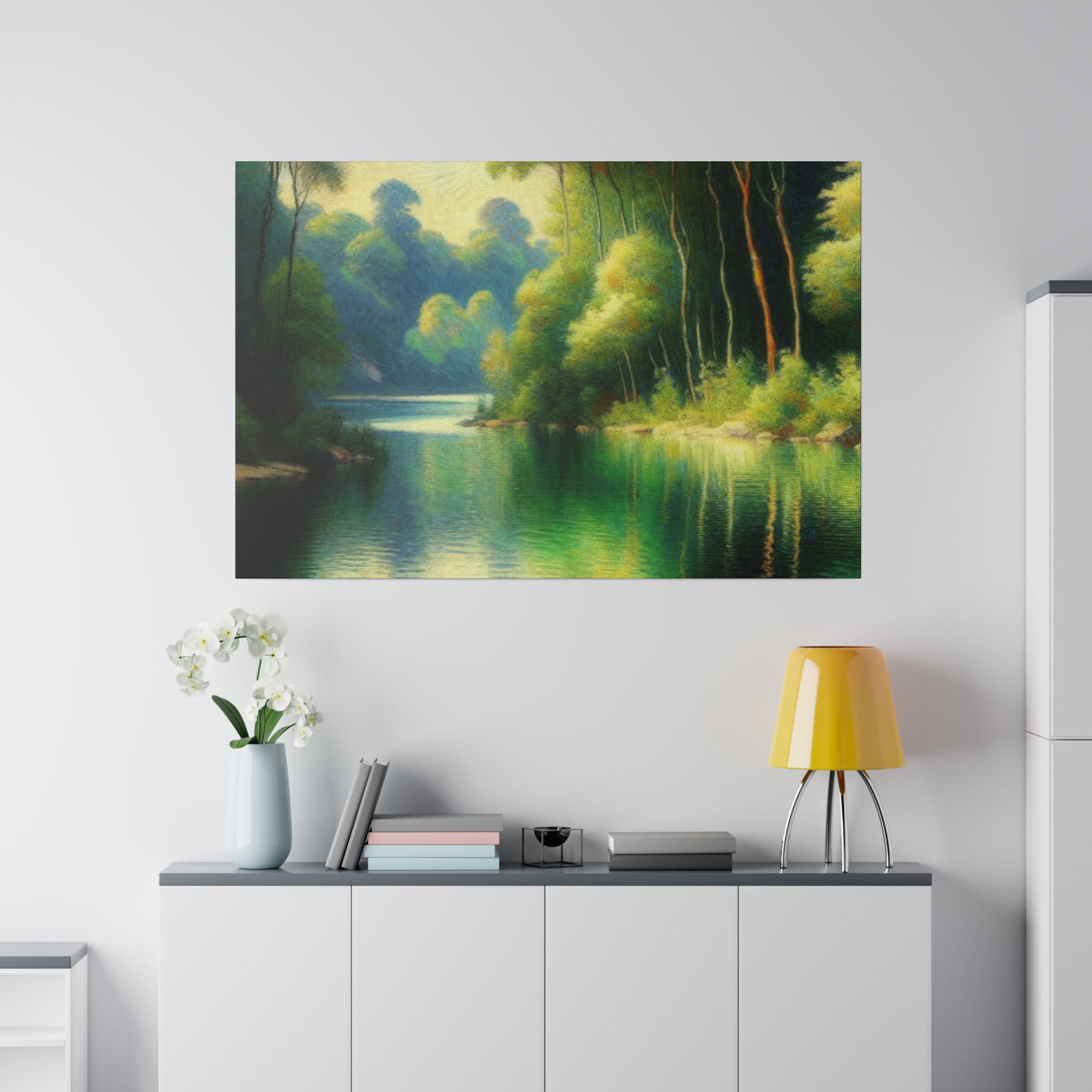 Lush Green Ensconced Lake Painting Canvas