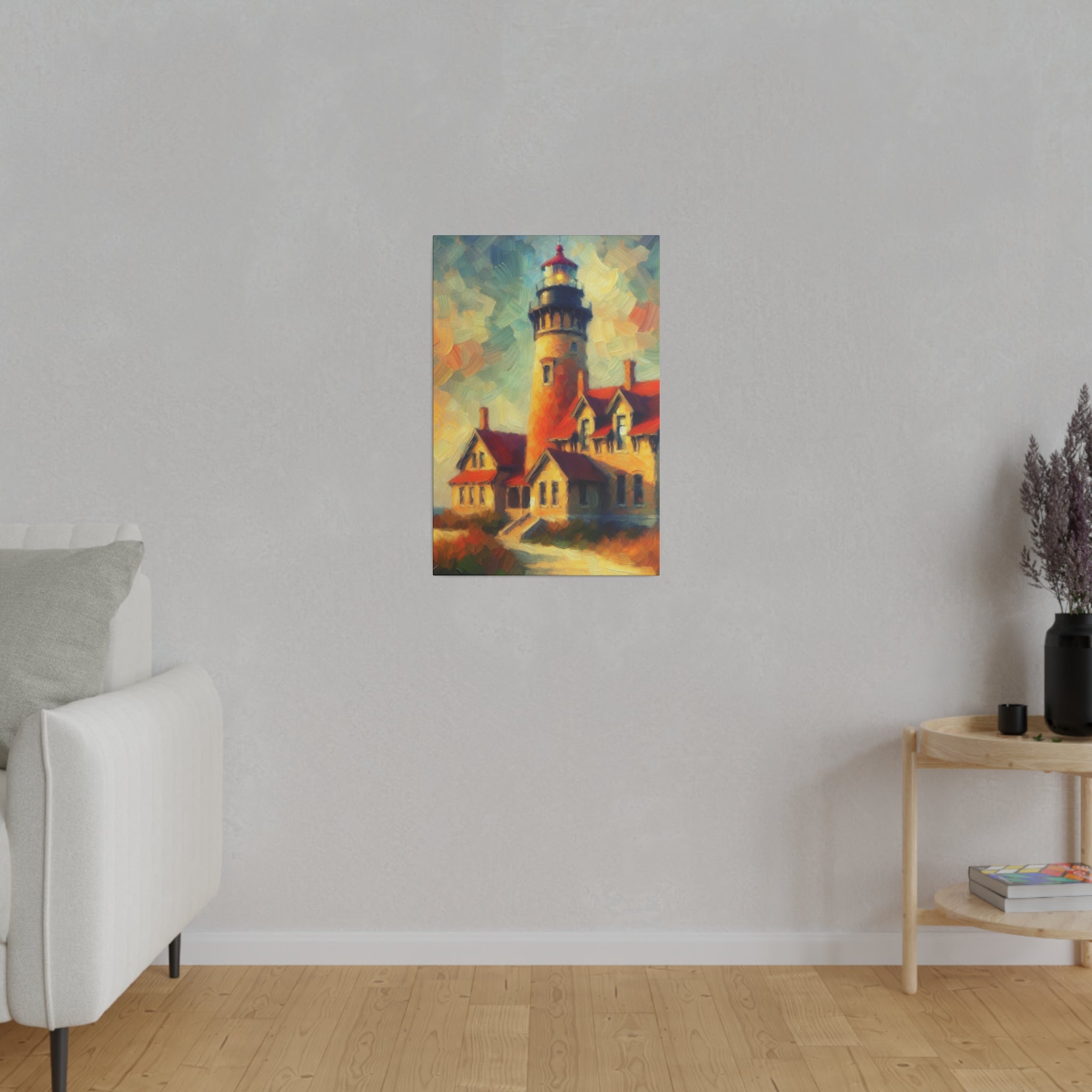 Luminous Beacon Of Light Coastal Wall Art Lighthouse Painting Canvas