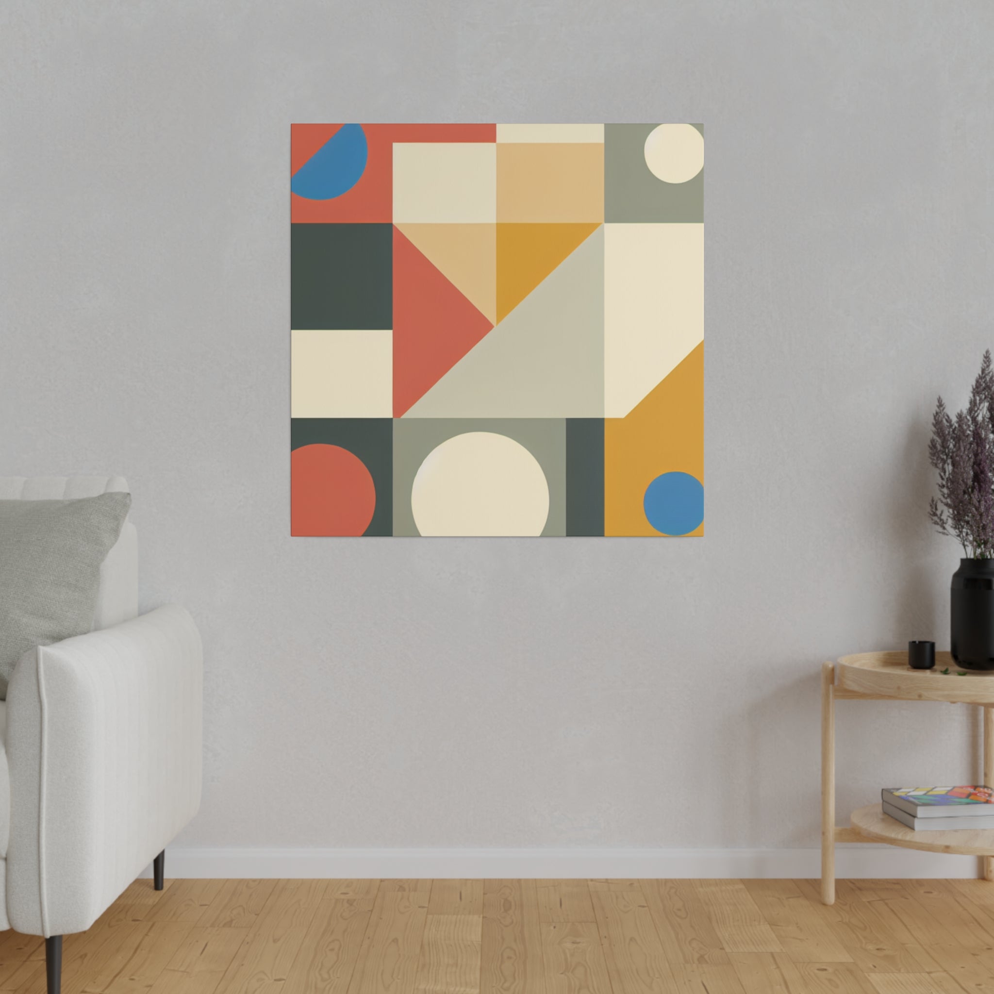 Red Yellow Beige Abstract Mid Century Modern Wall Art