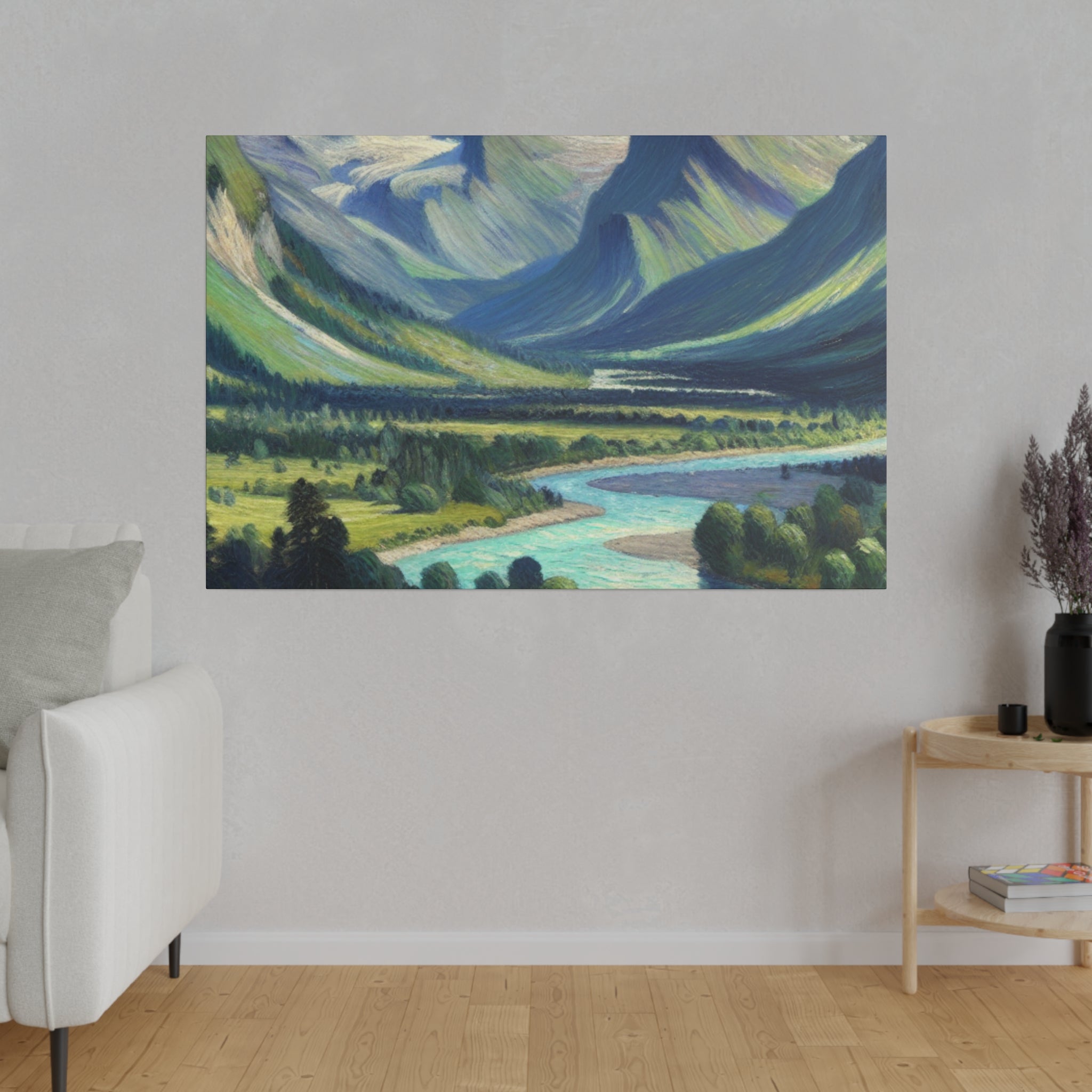 River Valley Mountain Landscape Painting Canvas