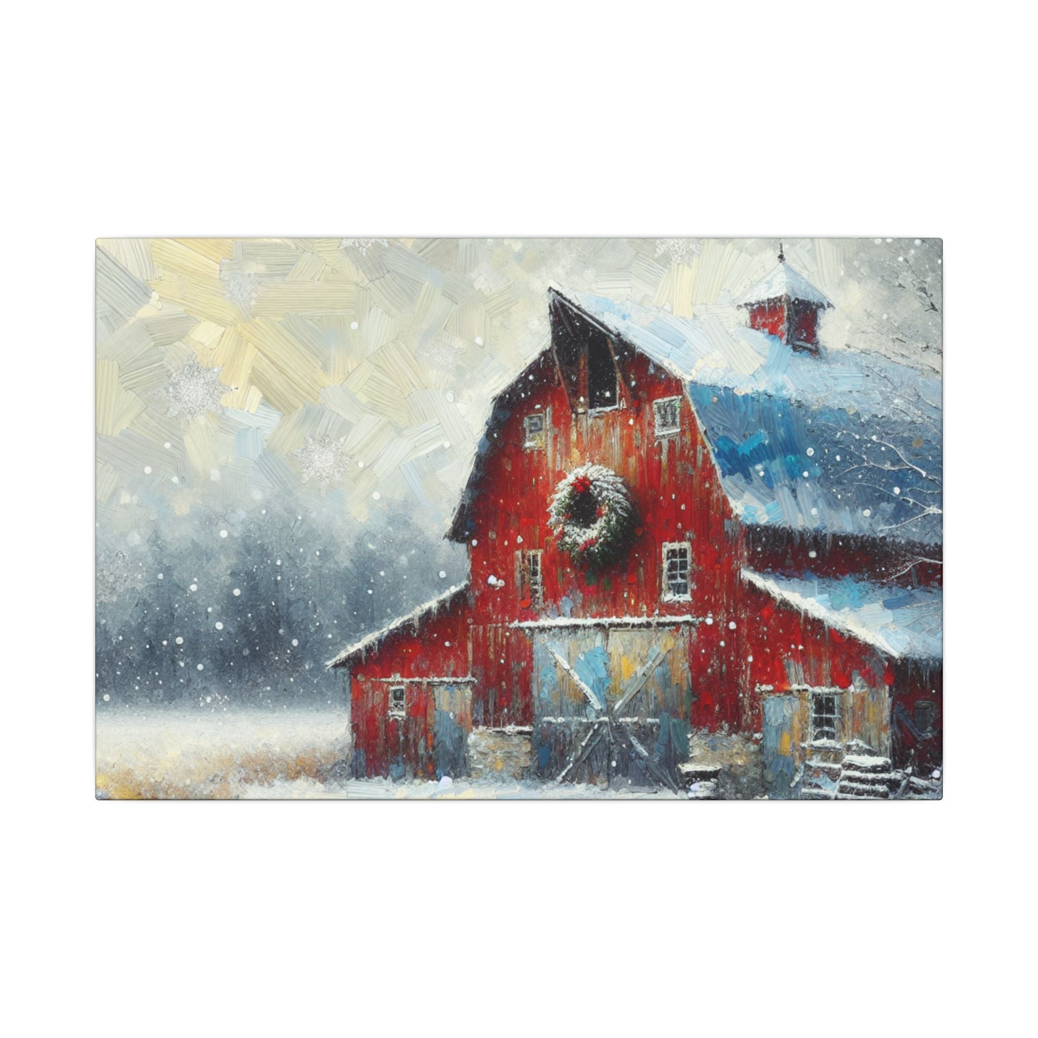 Rustic Red Christmas Barn Canvas