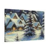 Cozy Cottages Expressionist Snowscape Winter Painting Canvas