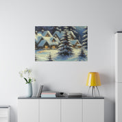 Cozy Cottages Expressionist Snowscape Winter Painting Canvas