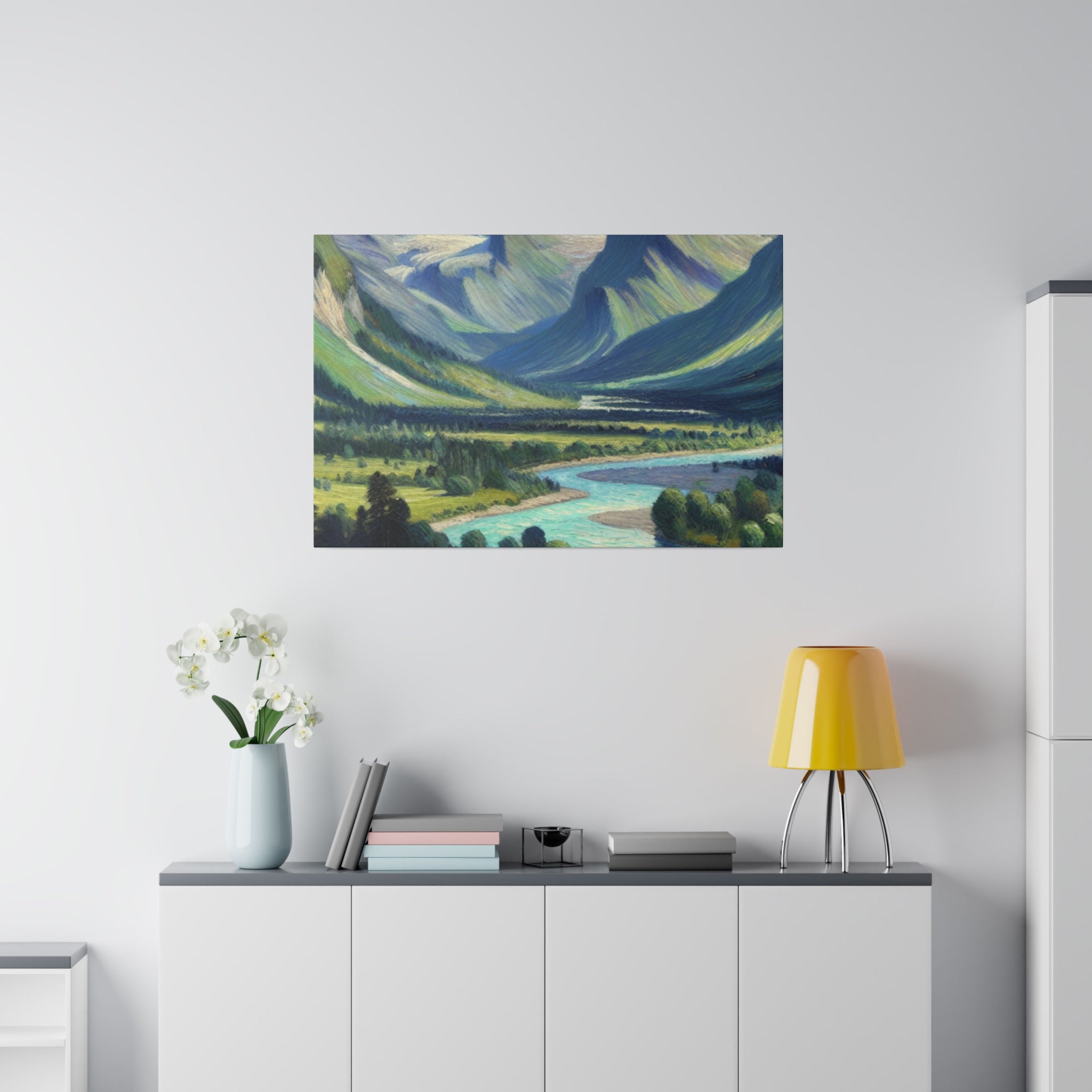 River Valley Mountain Landscape Painting Canvas