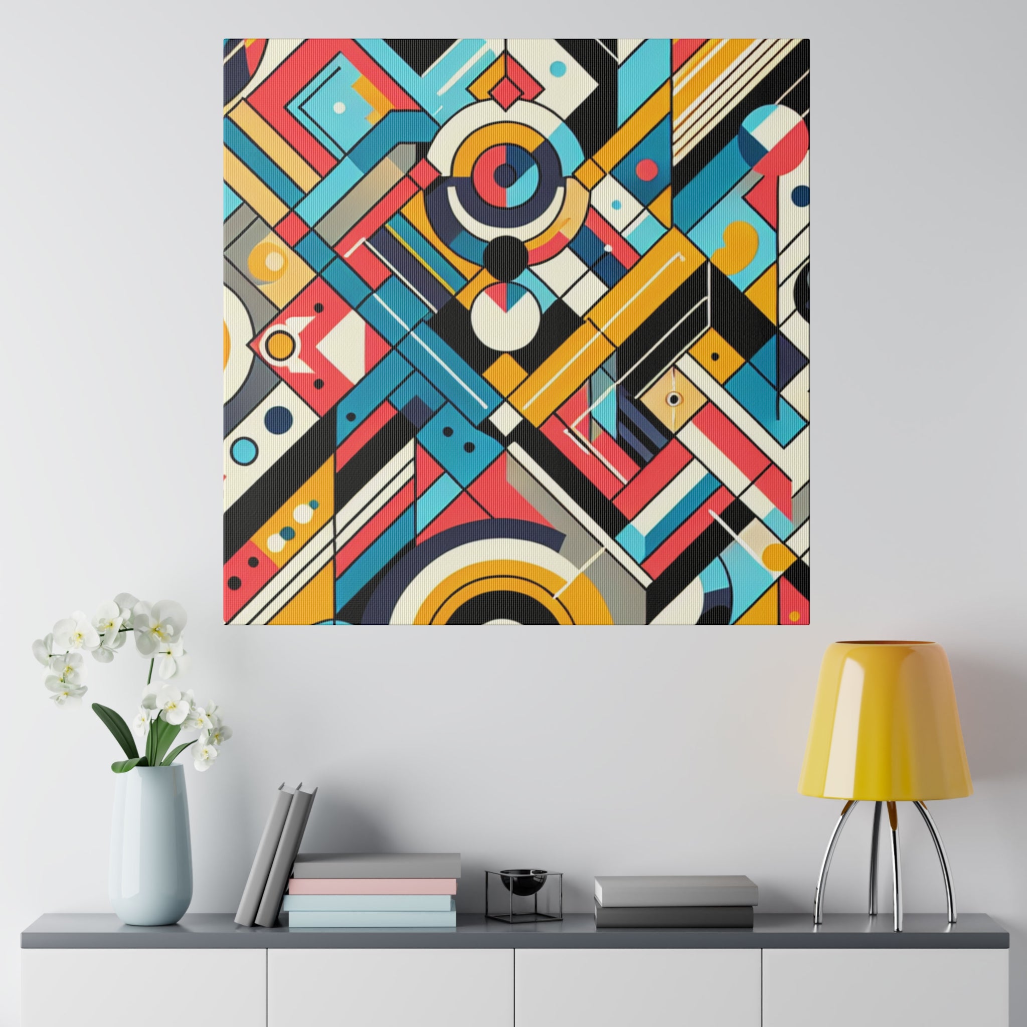 Brash Angles in Exuberant Abstraction Geometric Painting Canvas