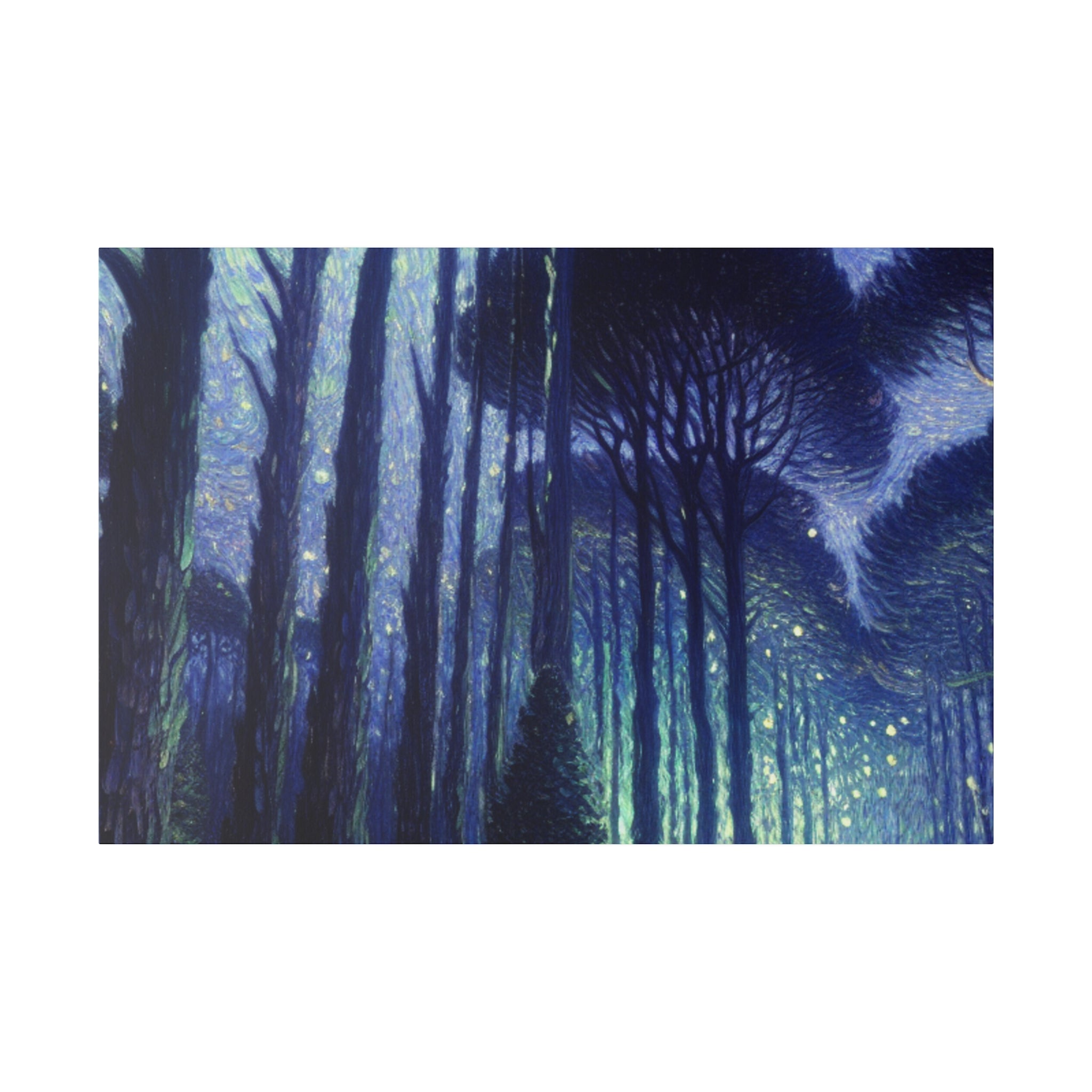 Blue Dark Night Forest Painting Canvas