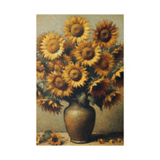 Aged Blooms Flowers In Vase Sunflower Painting Canvas