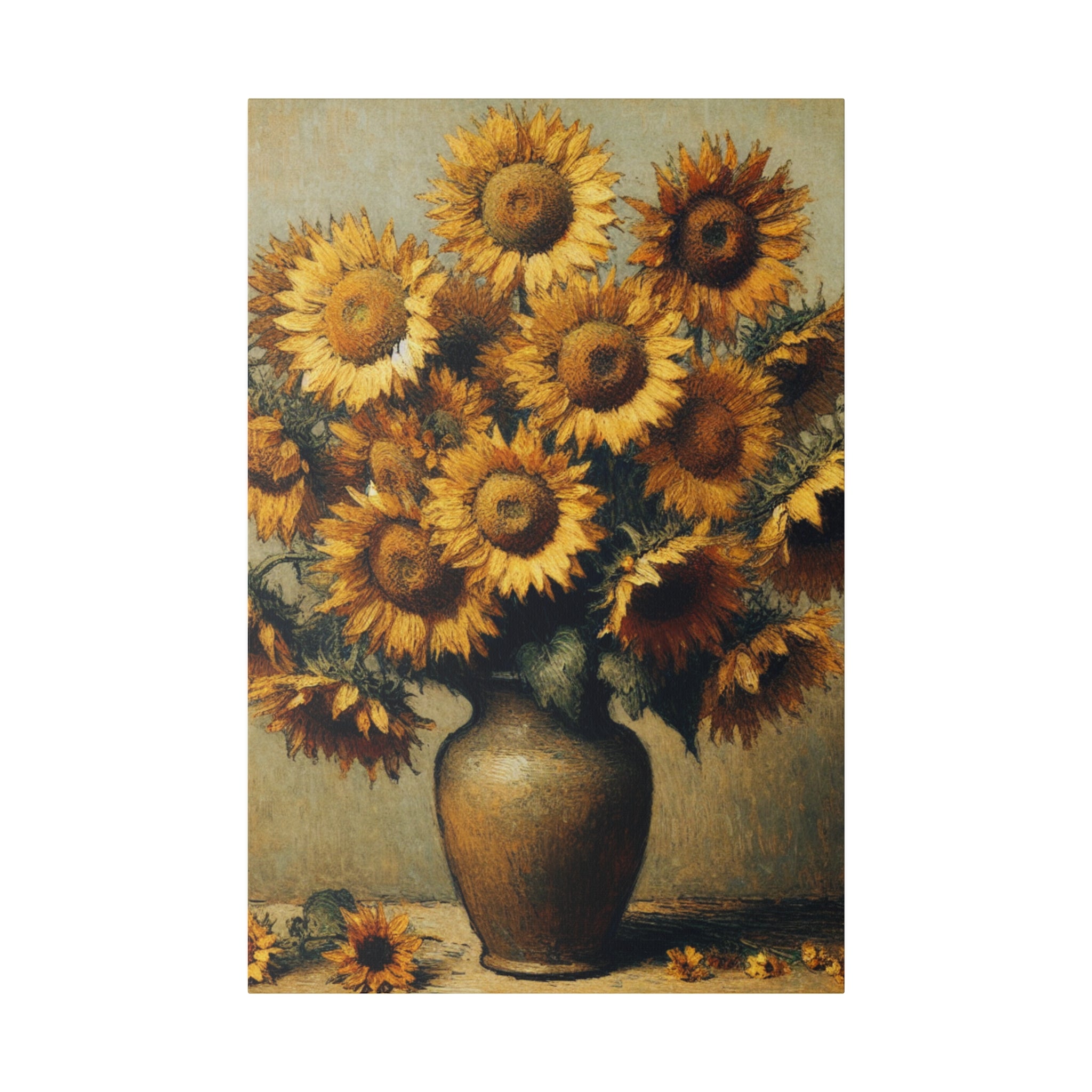 Aged Blooms Flowers In Vase Sunflower Painting Canvas