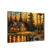 Lakeside Cabin Sunset Canvas