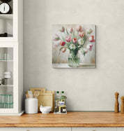 Tulips in Glass Jar Watercolor Canvas