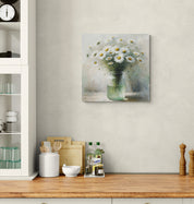 White Daisies in Jar Watercolor Canvas