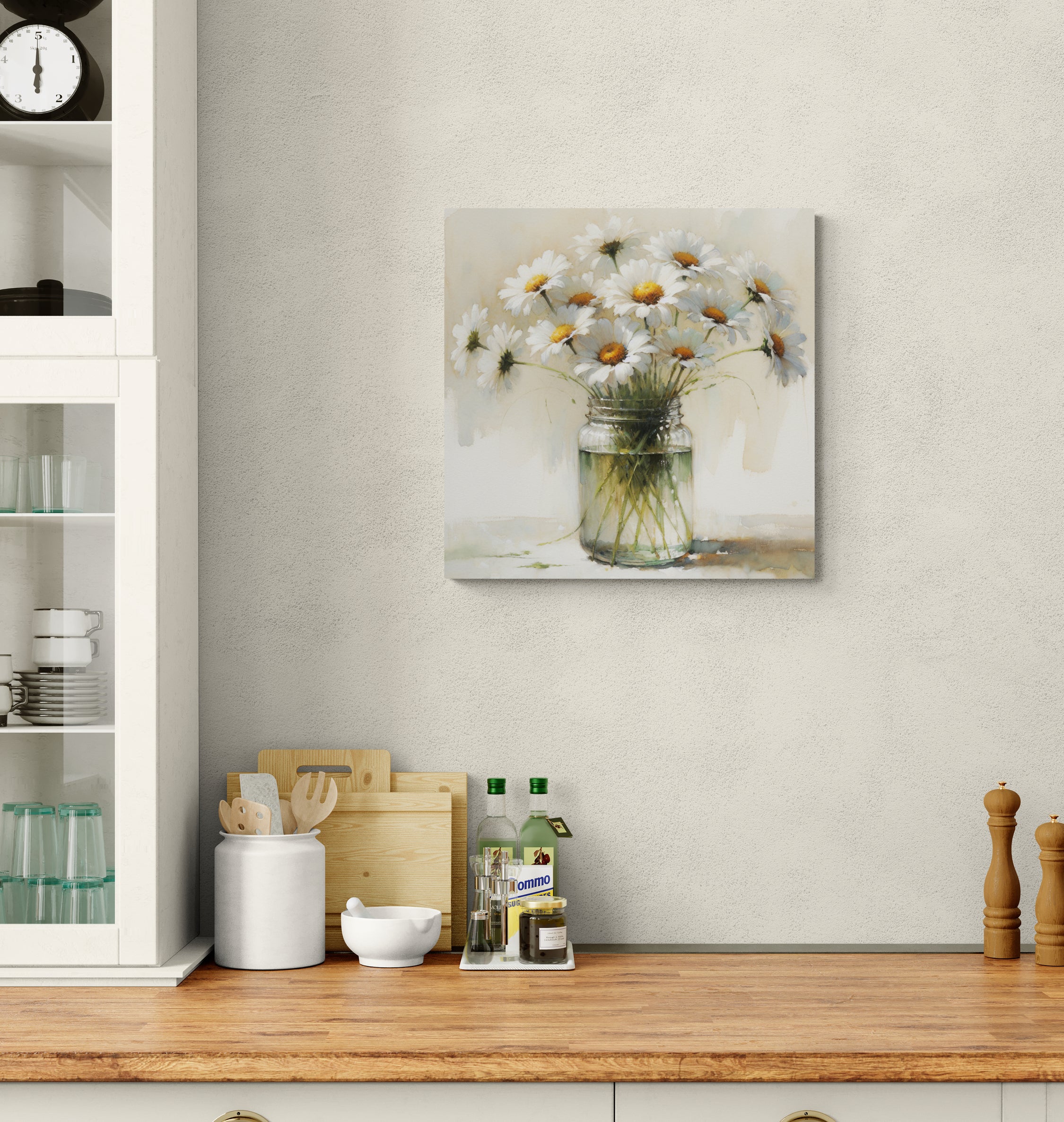 Daisies in Jar Rustic Canvas