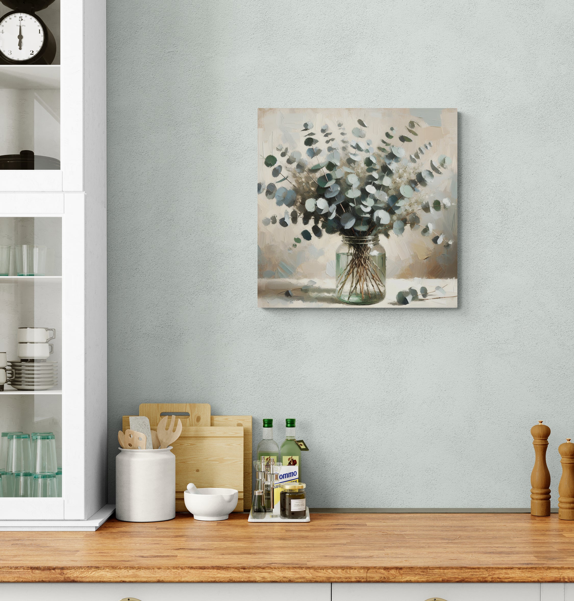 Eucalyptus Herbs in Jar Watercolor Canvas