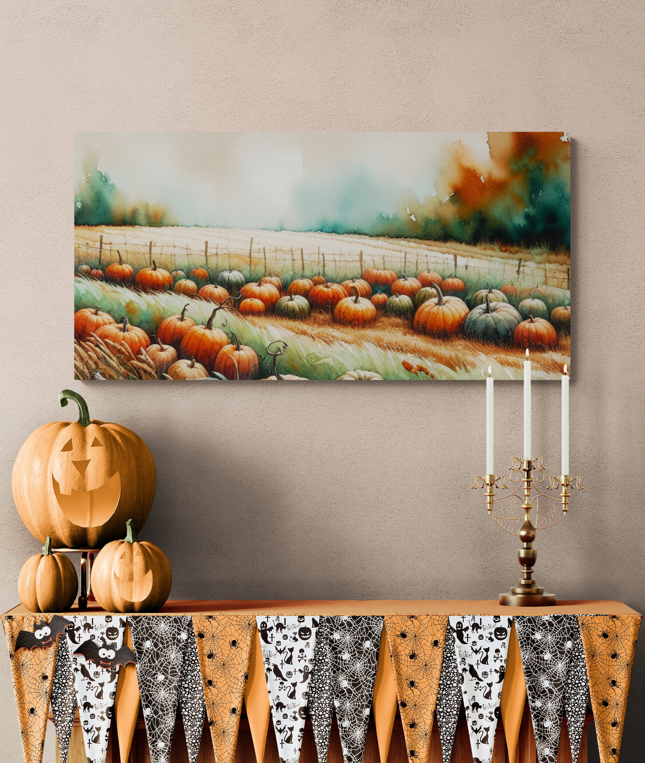 Autumn Pumpkin Patch Scene Canvas