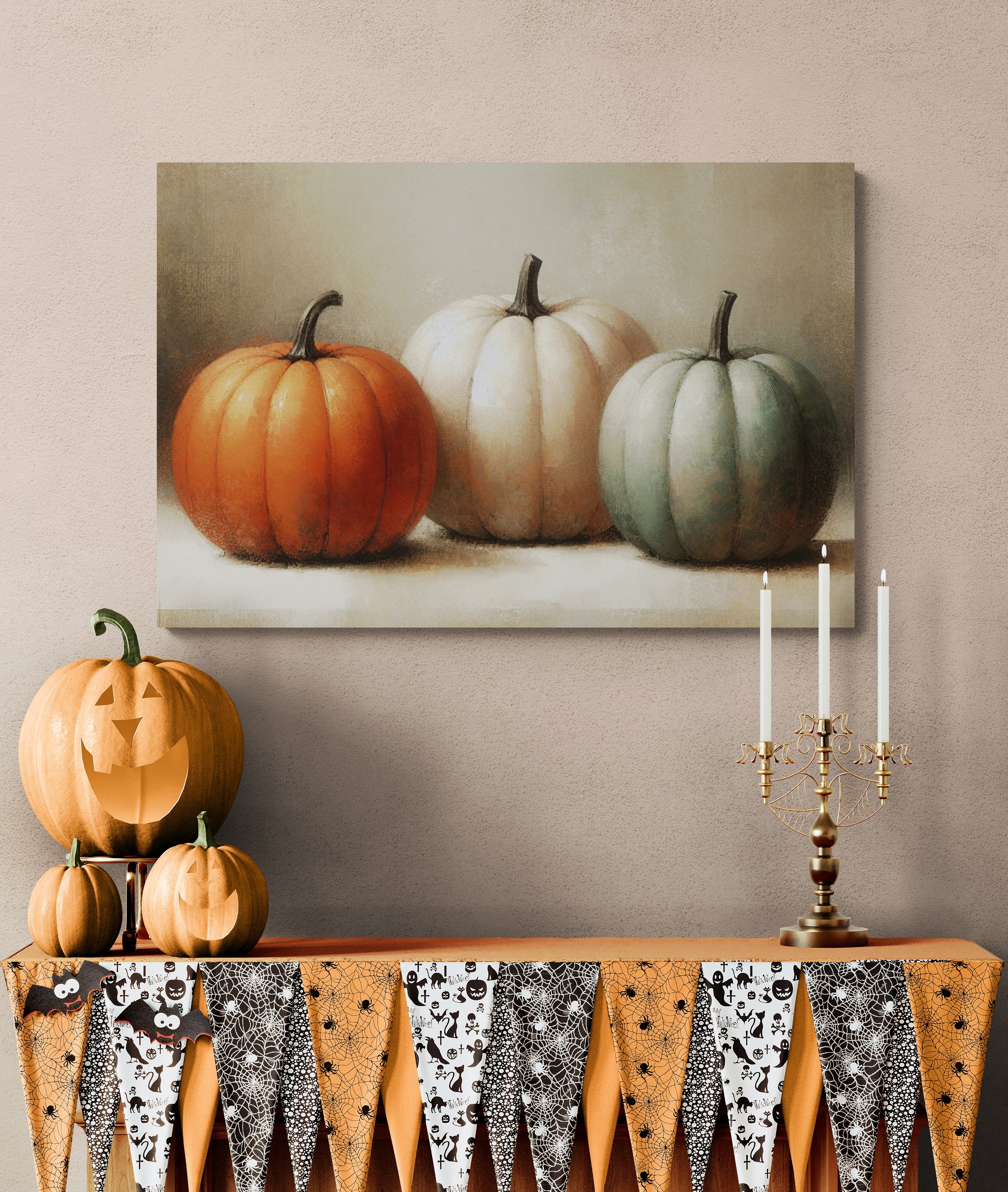 Three Pumpkins Rustic Still Life Canvas