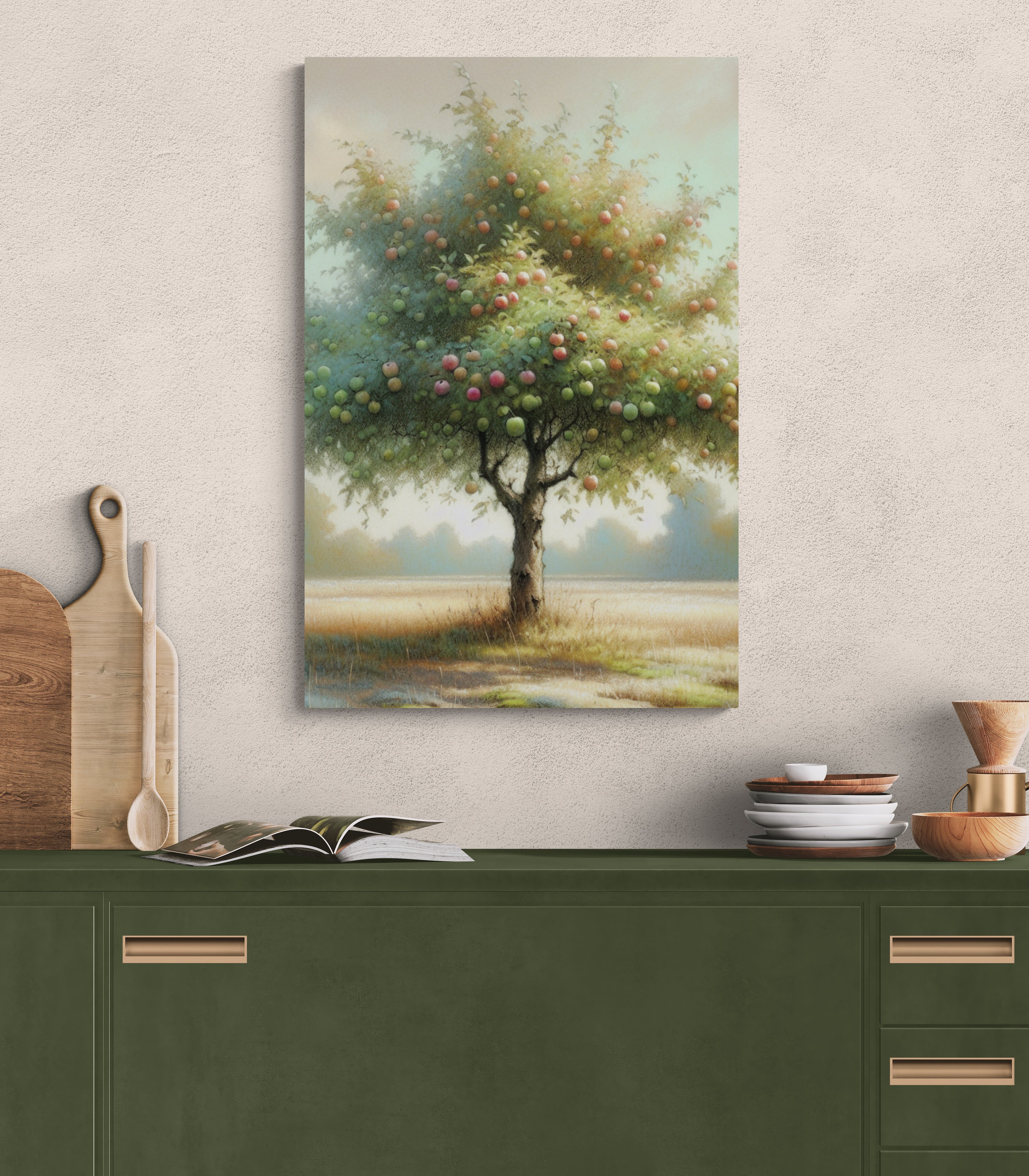 Apple Tree in Meadow Watercolor Canvas