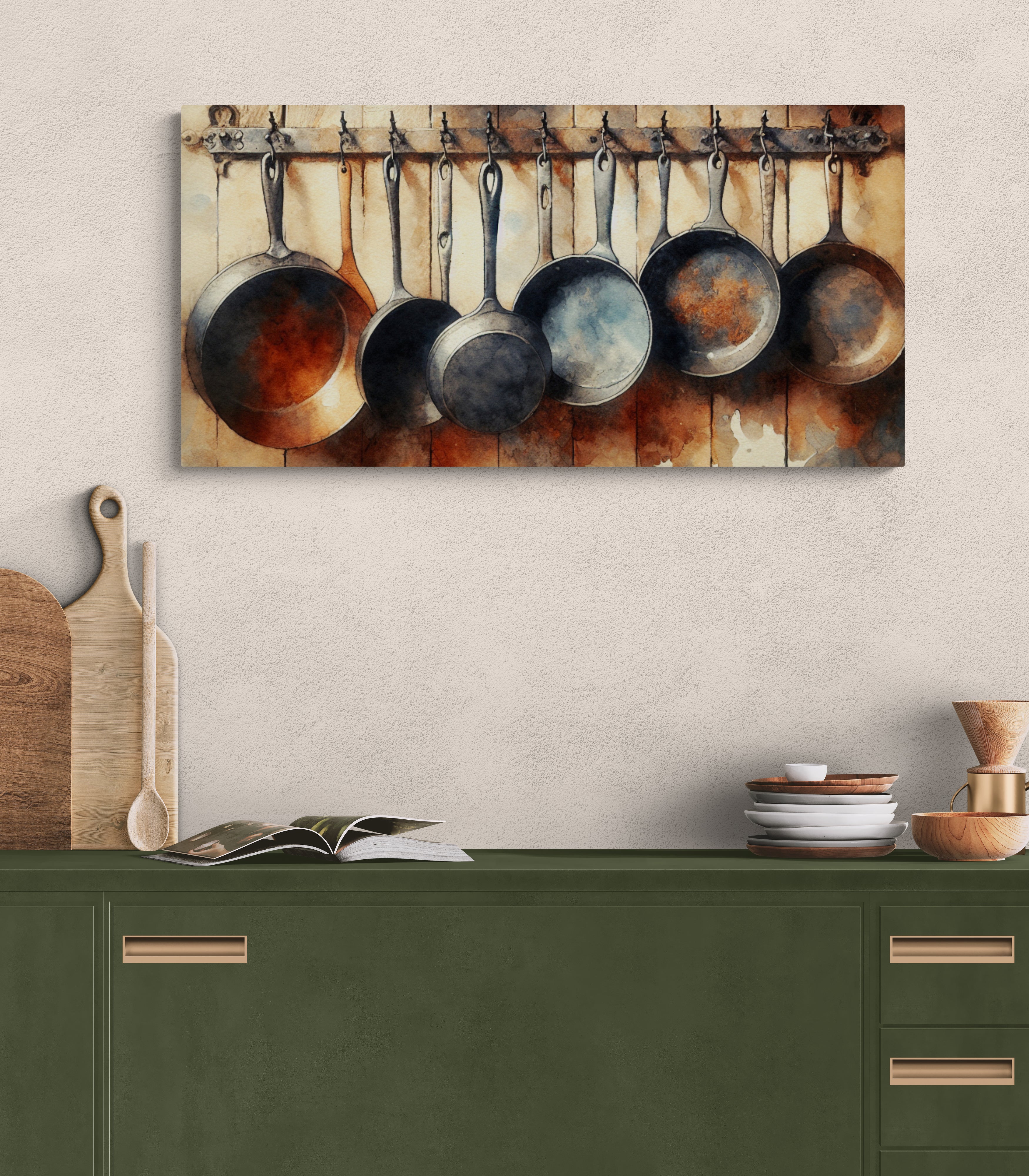 Country Pots & Pans Watercolor Canvas