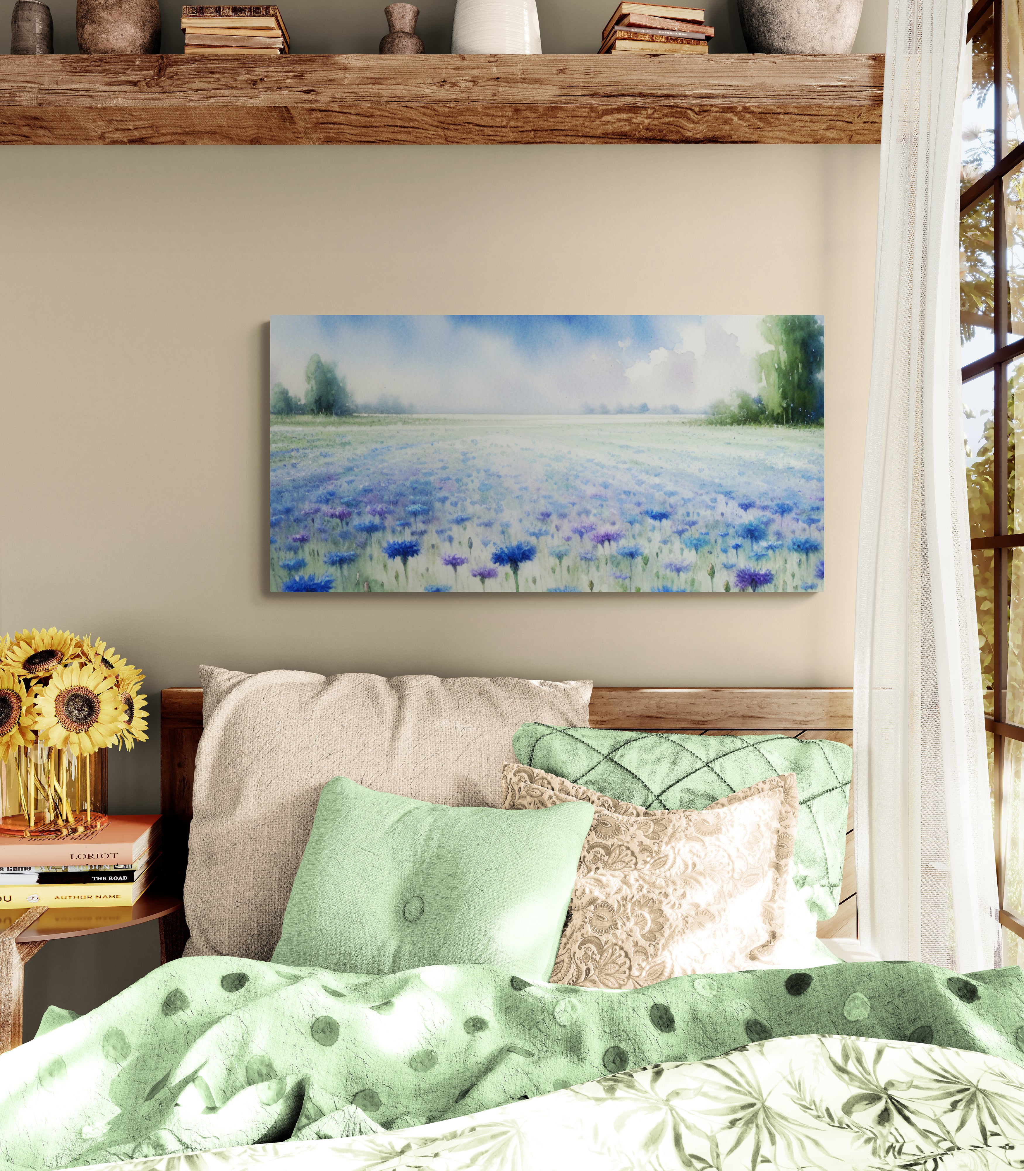 The Cornflower Field Watercolor On Canvas