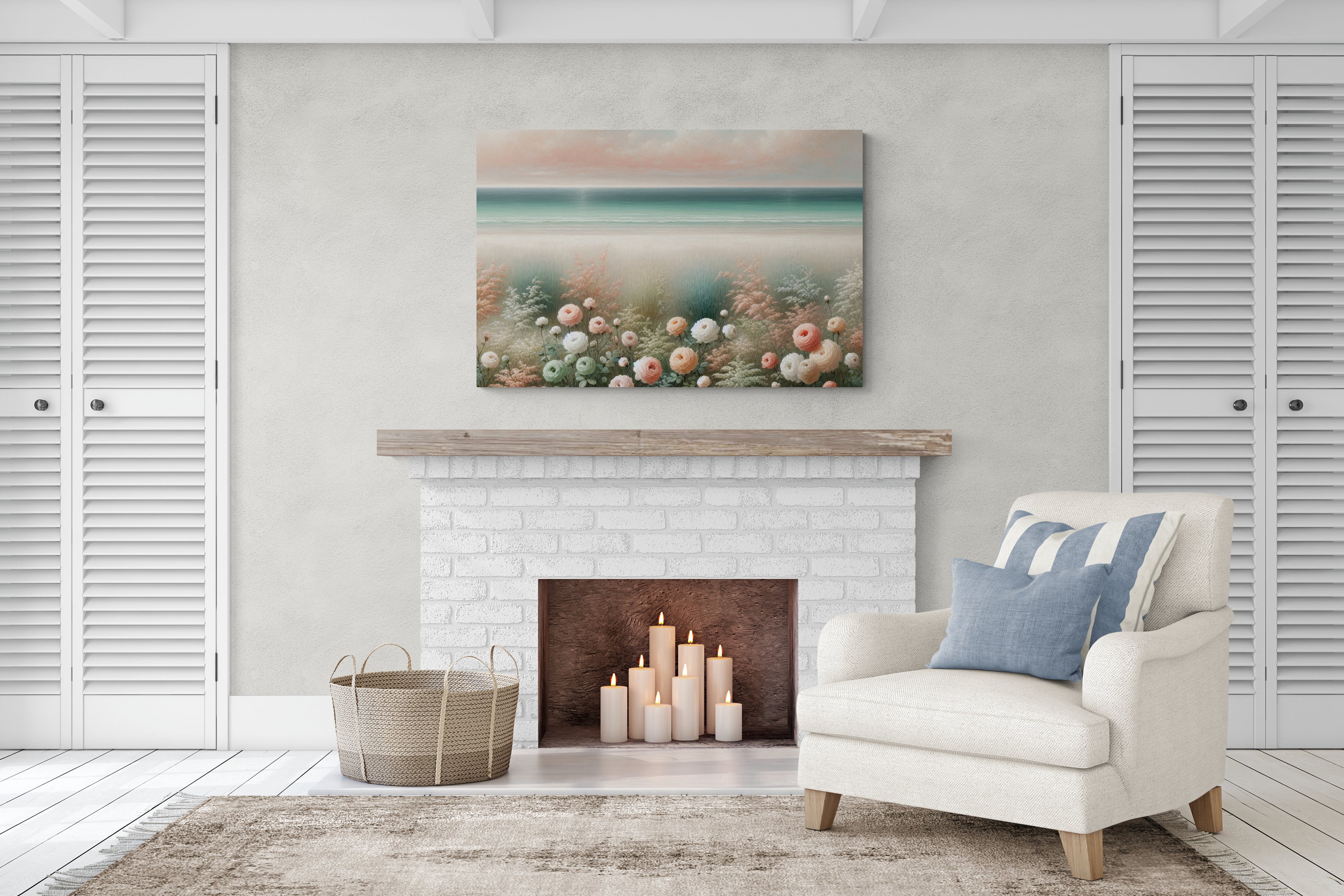 Beach Roses & Dune Grass Watercolor Canvas