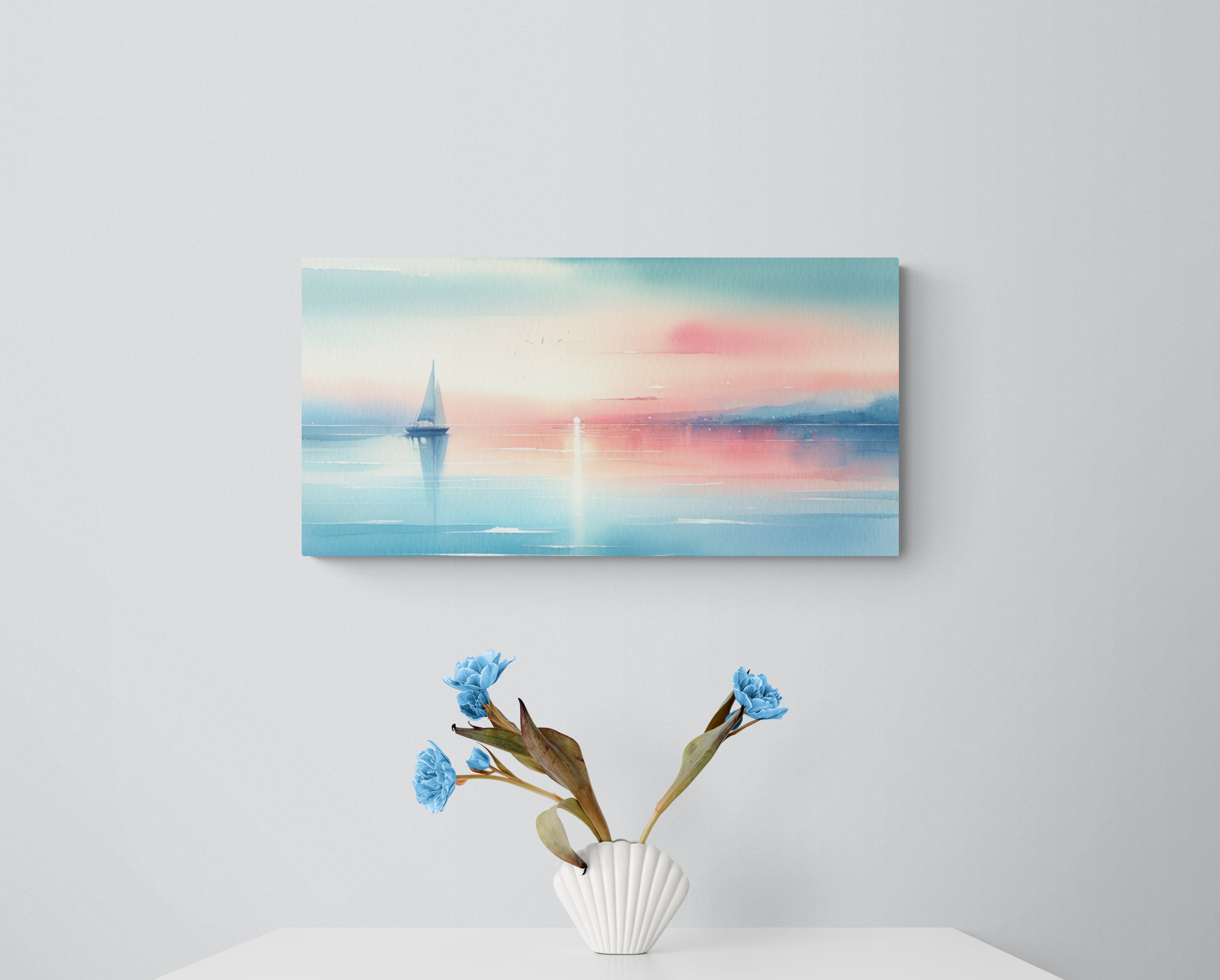 Blush Horizon Sailboat Canvas