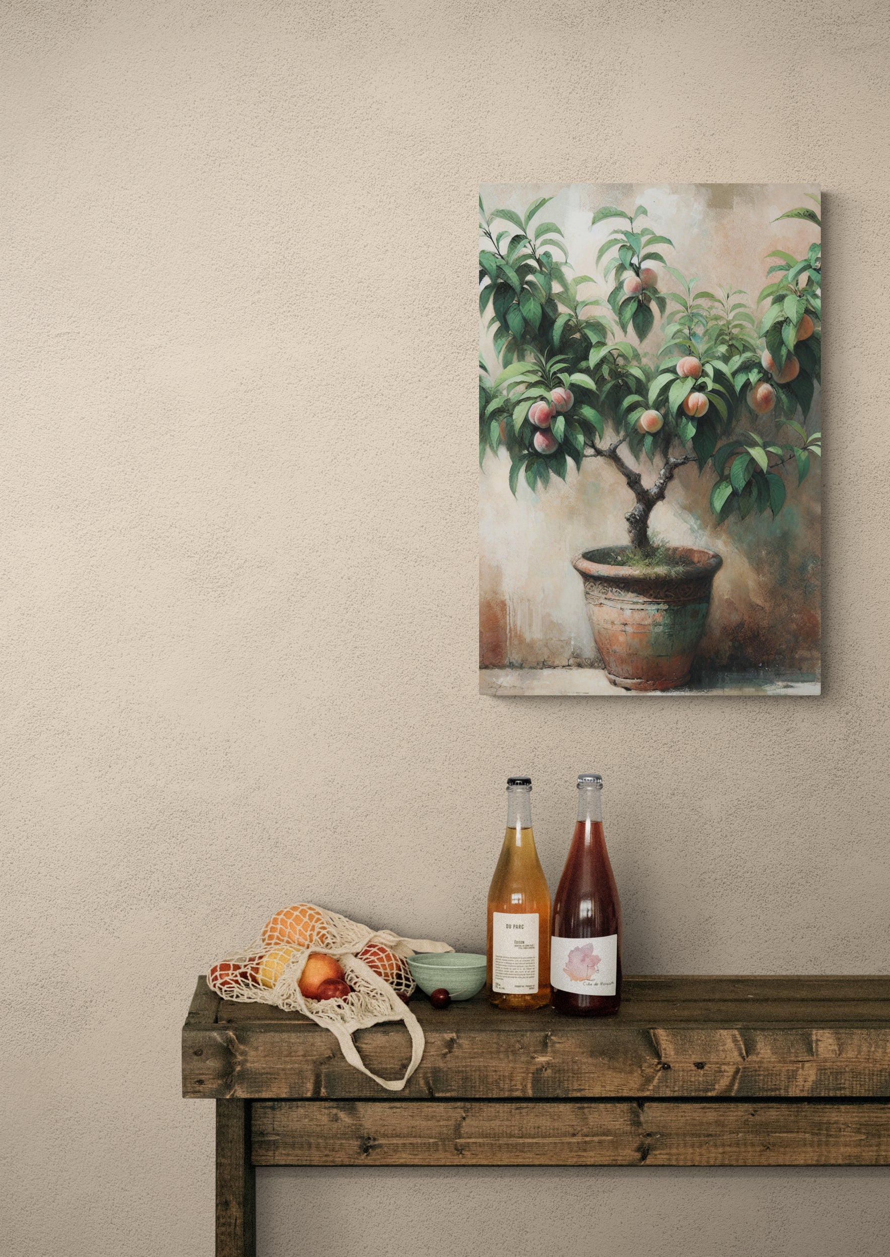 Potted Peach Tree Rustic Canvas