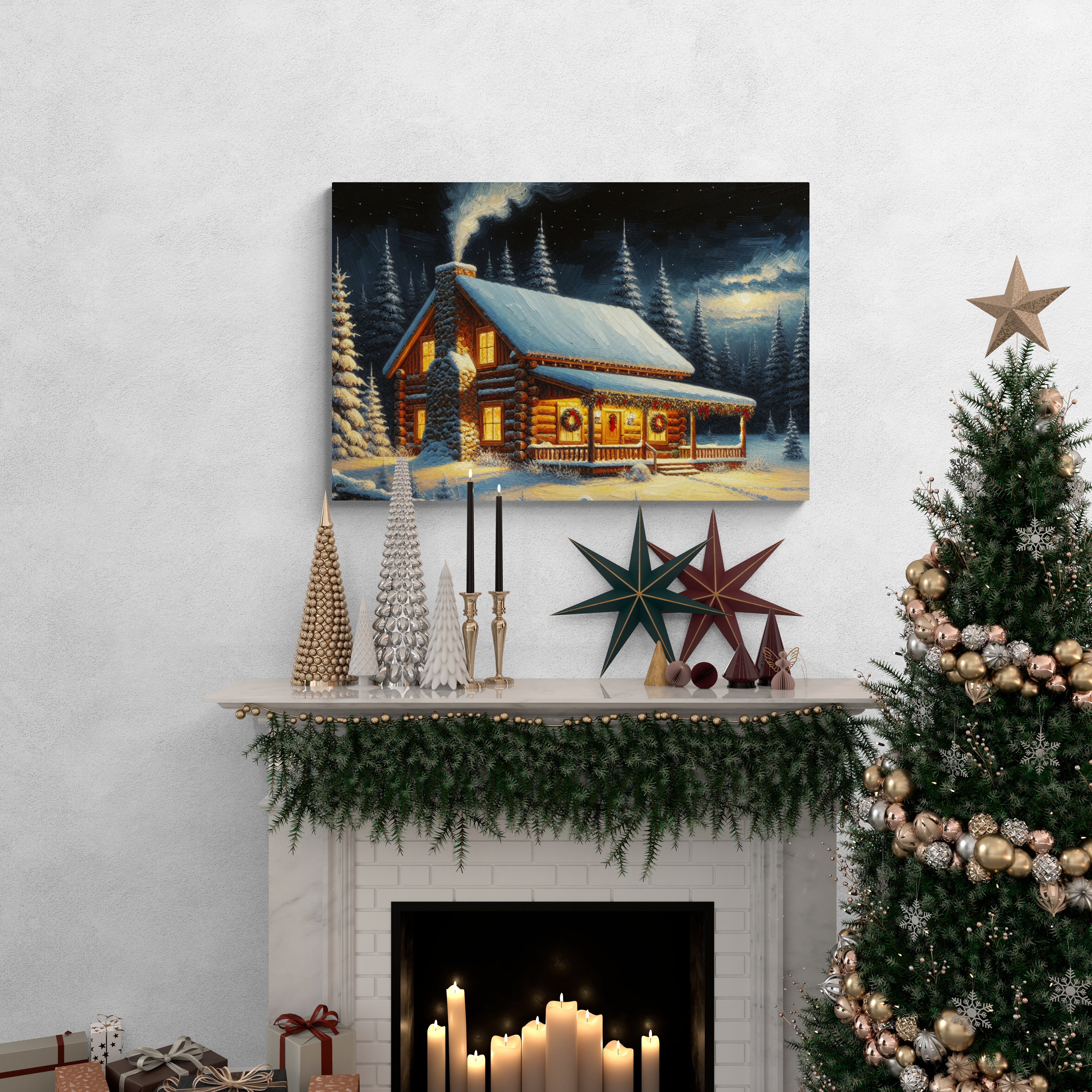 Christmas Cabin Pathway Canvas