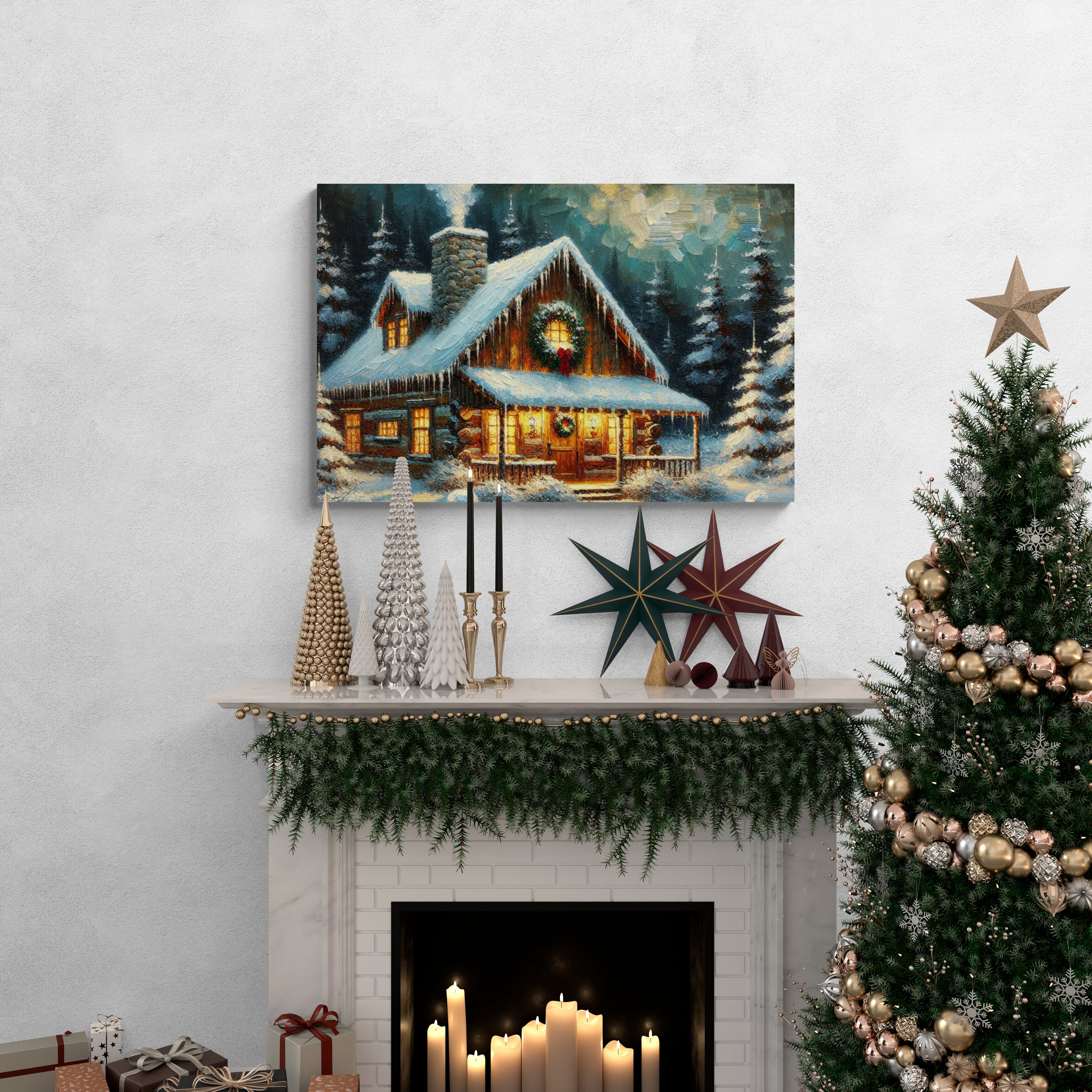 Rustic Christmas Cabin Canvas