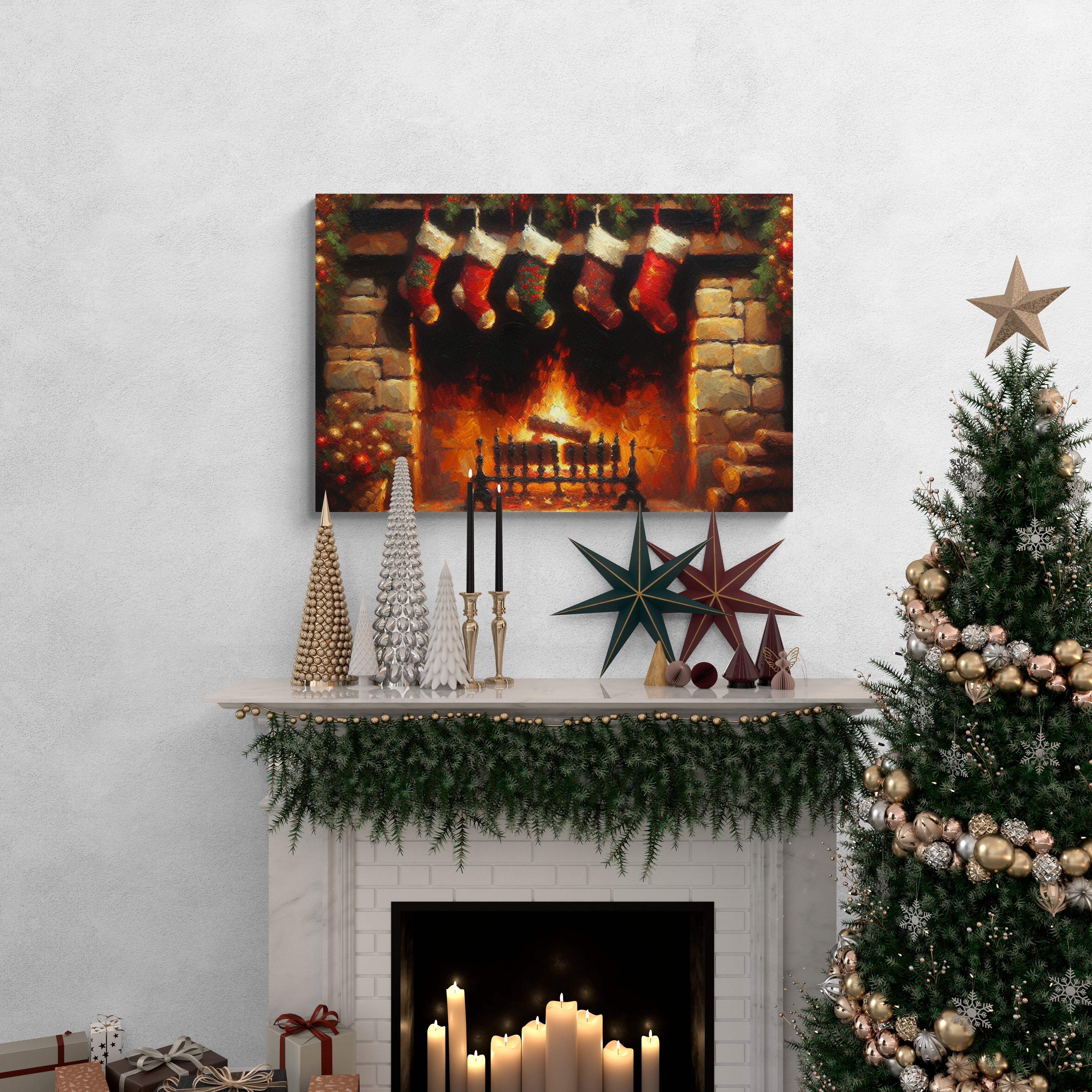Holiday Fireplace Glow Canvas