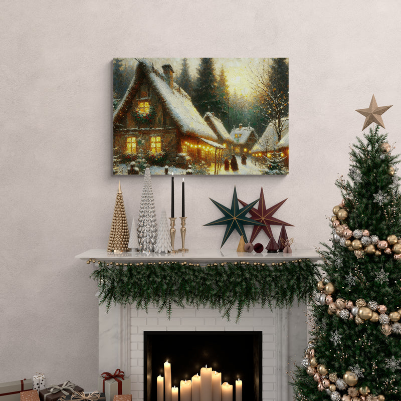 Snowy Christmas Village Canvas