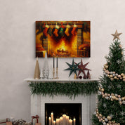 Rustic Christmas Fireplace Canvas