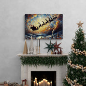 Santa’s Sleigh Over Village Canvas