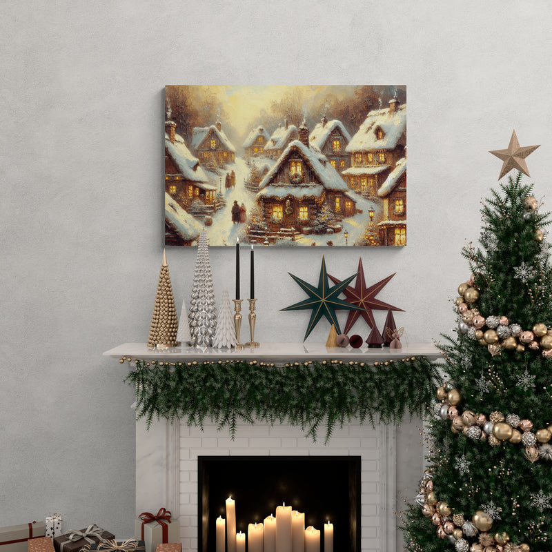 Rustic Christmas Village Canvas