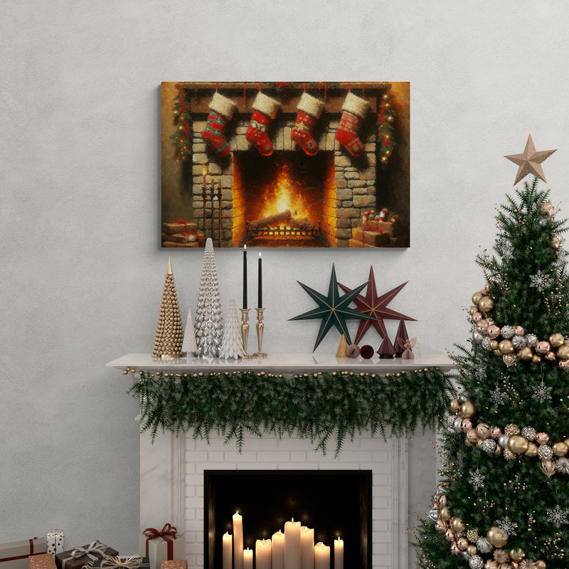 Cozy Christmas Fireplace Canvas