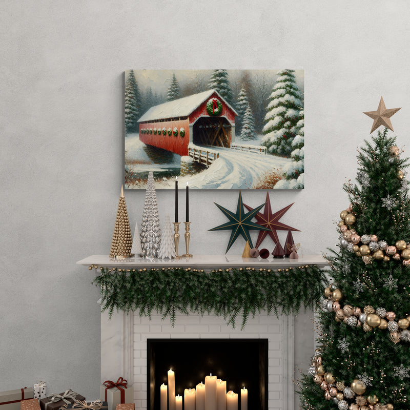 Red Christmas Bridge Canvas