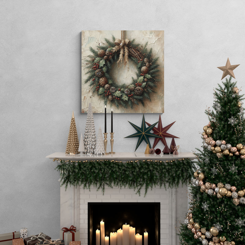 Rustic Holiday Wreath Canvas
